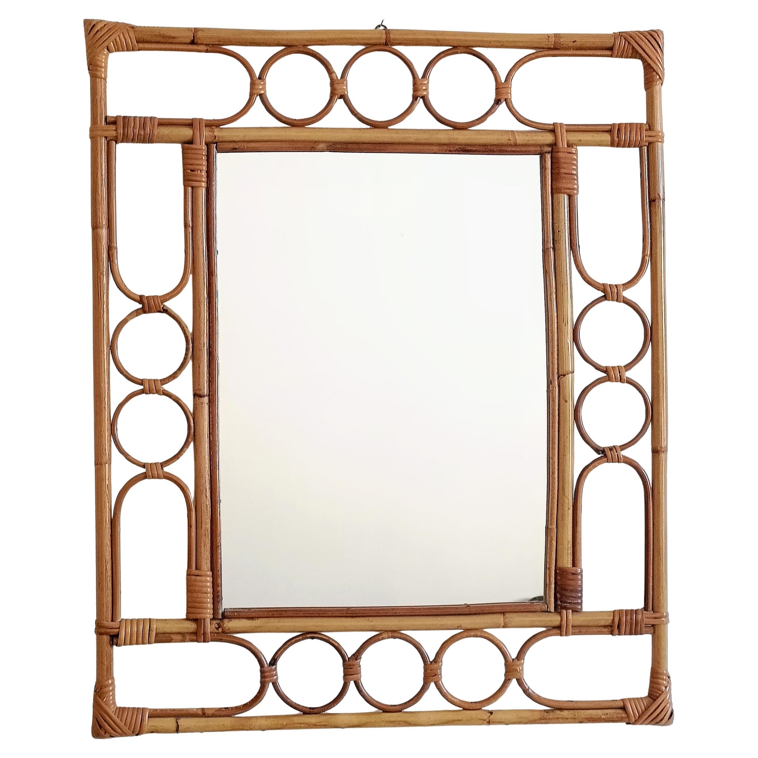 Mid-Century Organic Modern Bamboo 
Rattan Mirror, Franco Albini Style, 1960s in vendita
