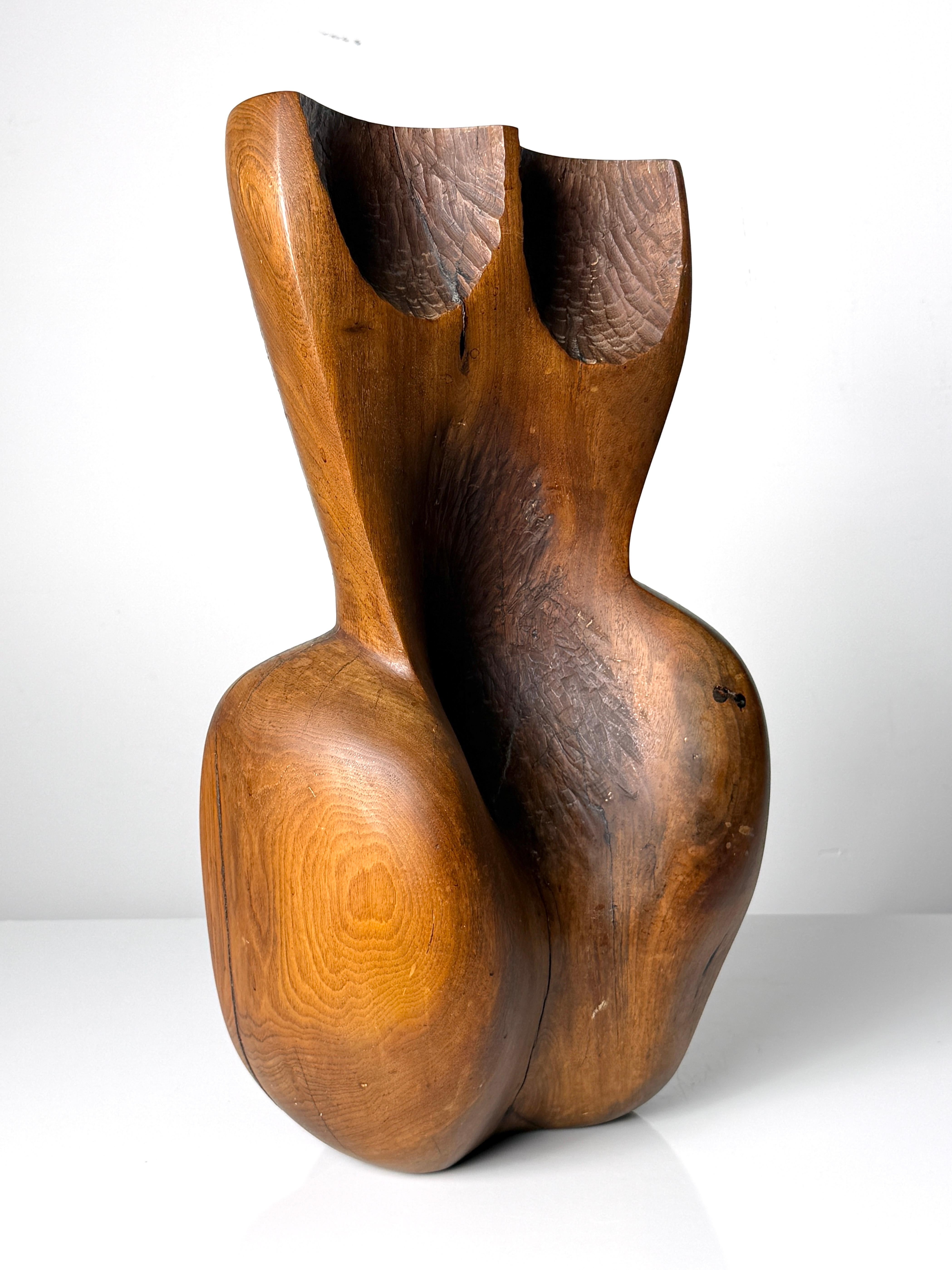 Mid-Century Modern Mid Century Organic Modern Carved Wood Abstract Female Torso Sculpture 1960s For Sale