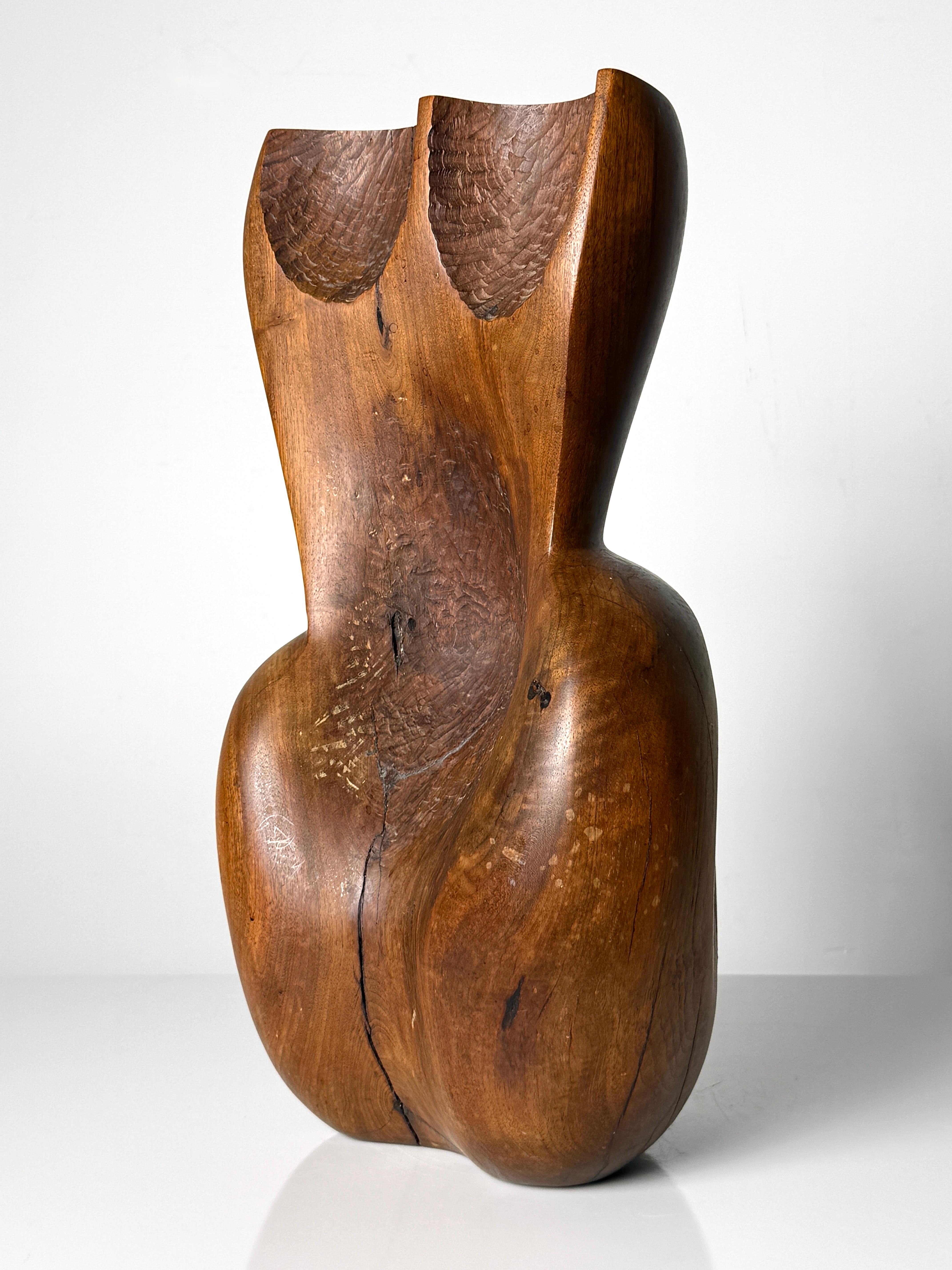 American Mid Century Organic Modern Carved Wood Abstract Female Torso Sculpture 1960s For Sale