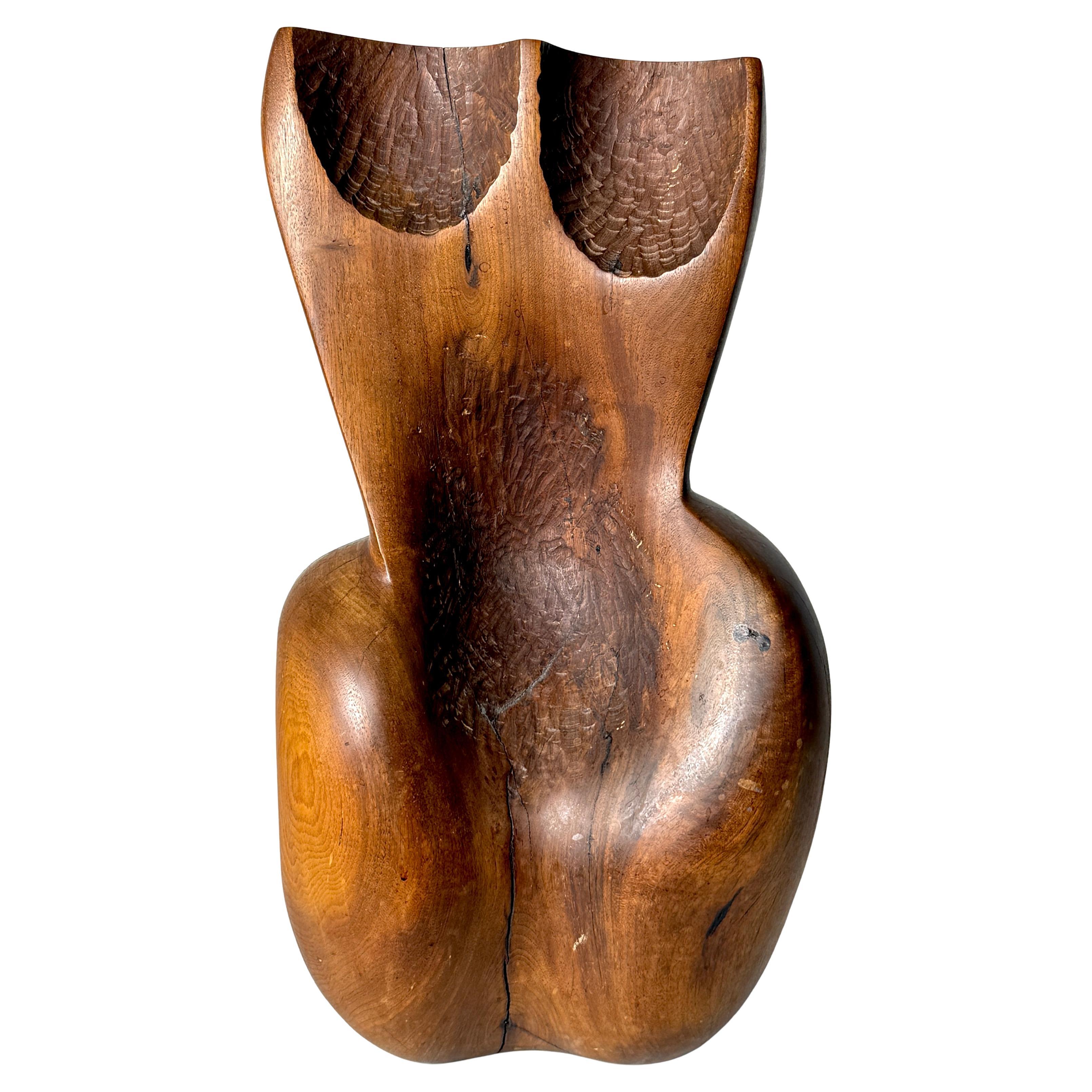 Mid Century Organic Modern Carved Wood Abstract Female Torso Sculpture 1960s For Sale