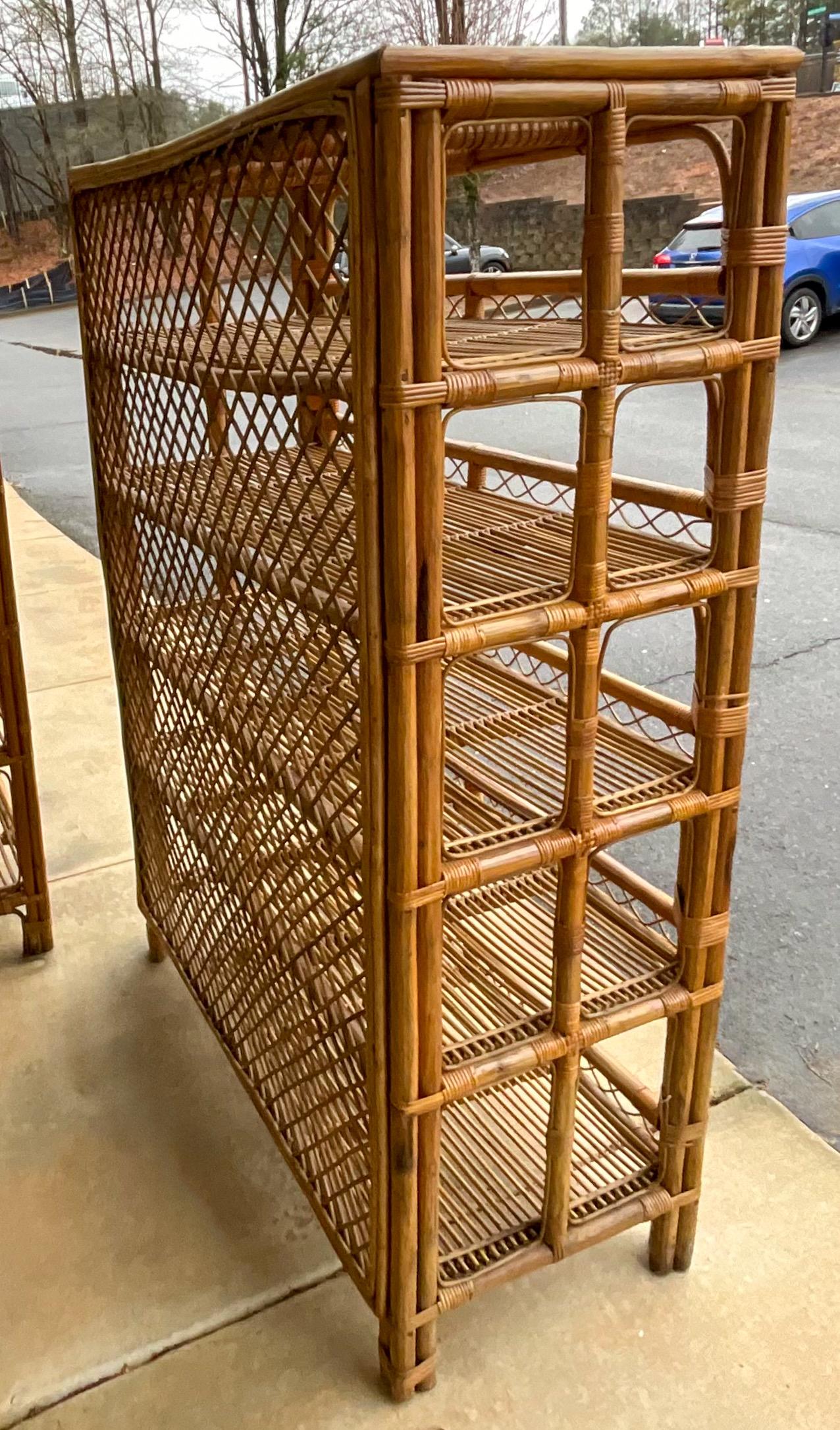 20th Century Mid-Century Organic Modern Coastal Style Bamboo Shelves / Etageres - Pair  For Sale