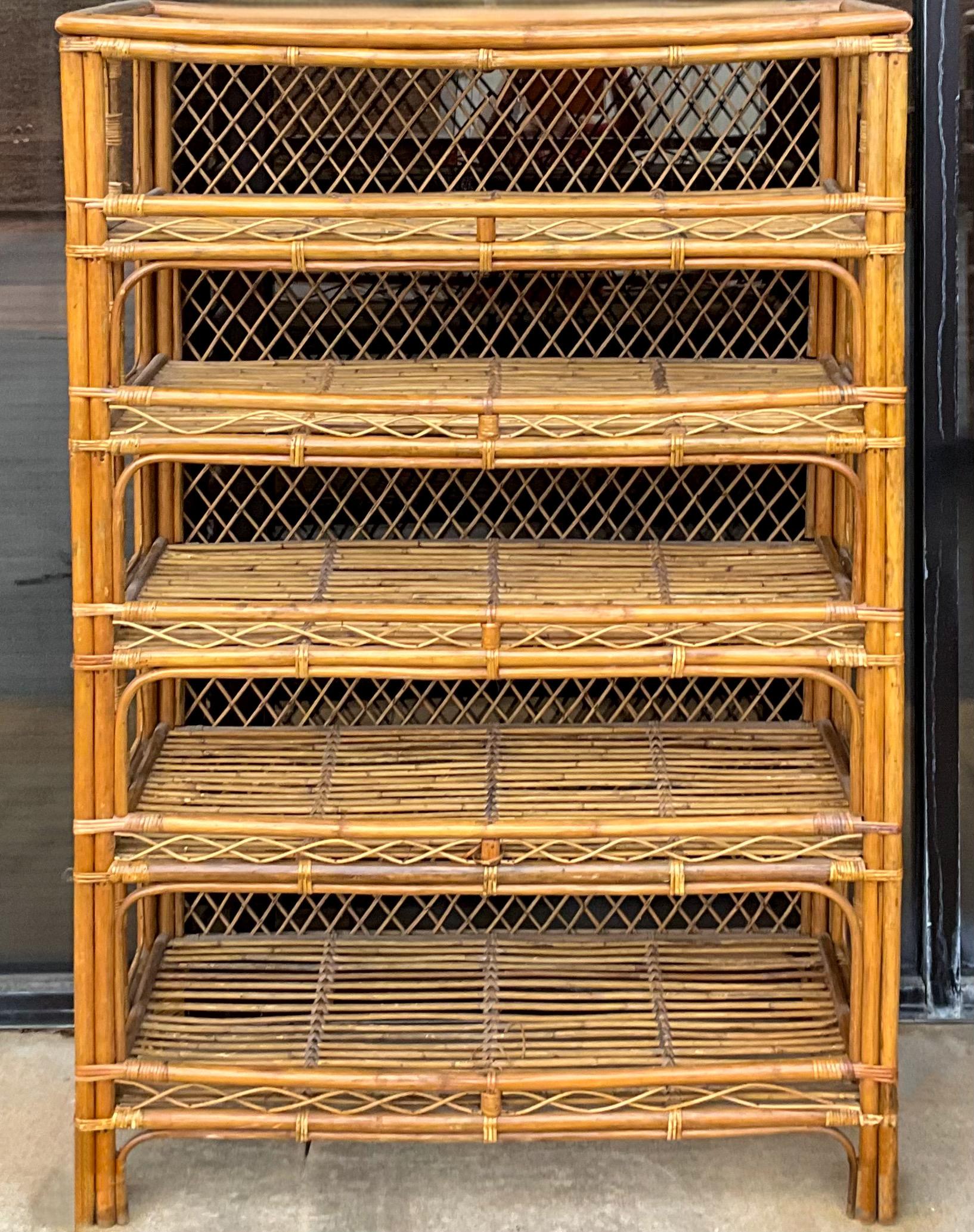 Mid-Century Organic Modern Coastal Style Bamboo Shelves / Etageres - Pair  For Sale 1