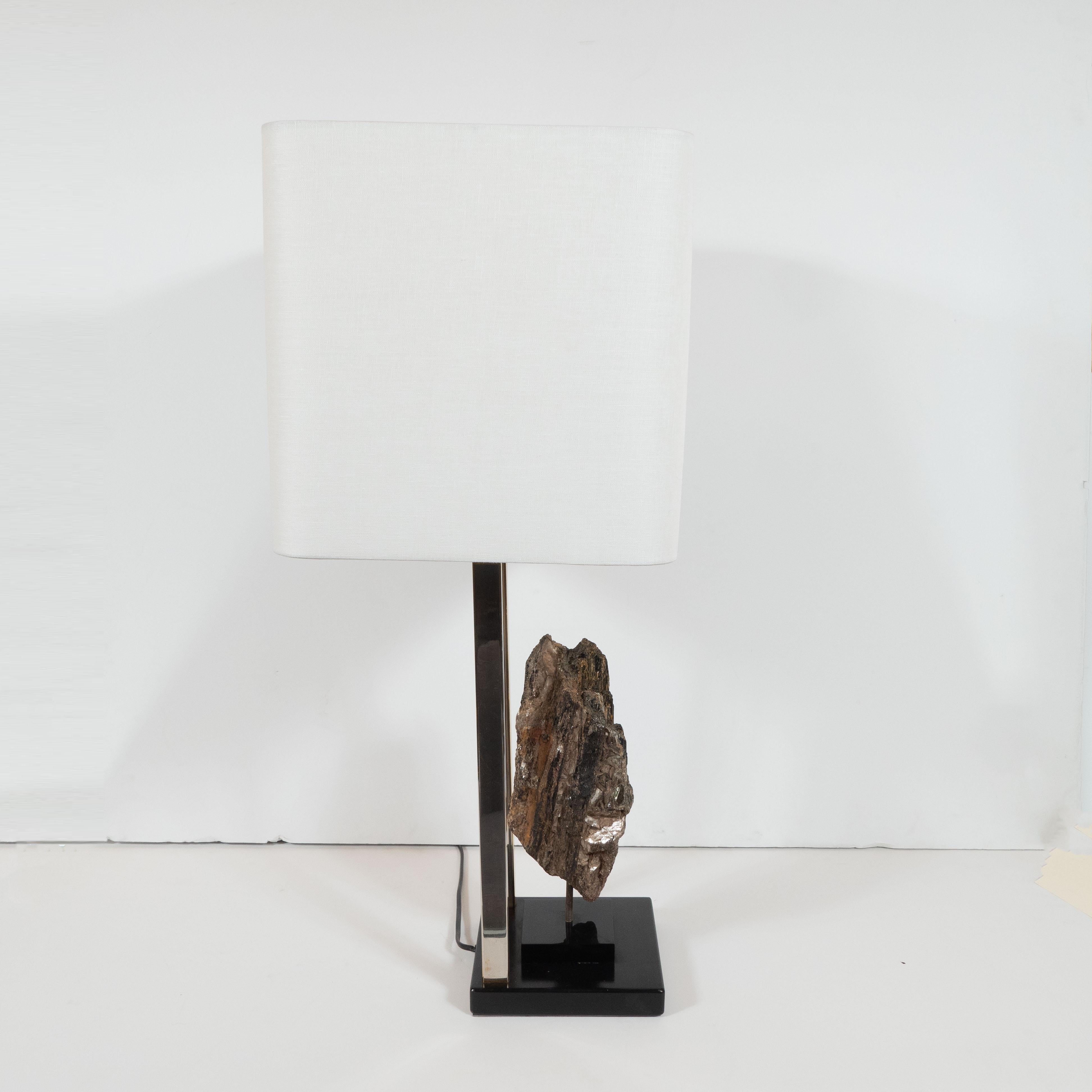 Midcentury Organic Modern Mica, Brass, Black Enamel and Resin Table Lamp For Sale 3