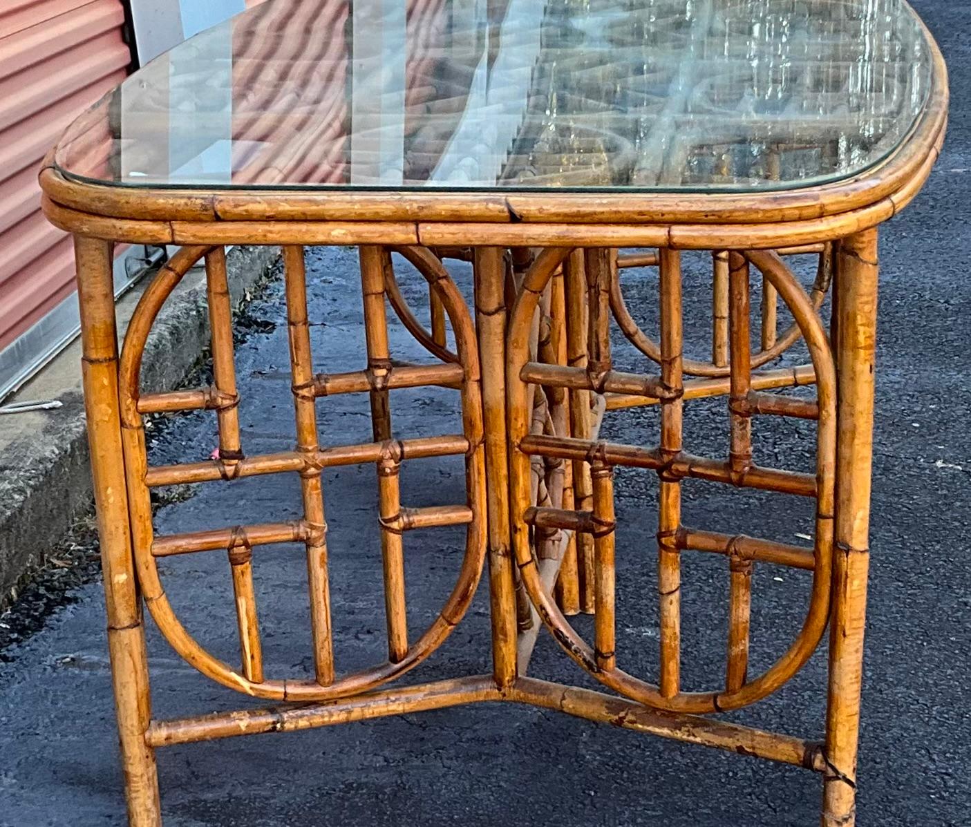 20th Century Mid-Century Organic Modern Palmbeach Chic Bamboo Glass Topped Dining Table  For Sale