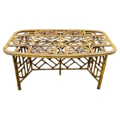 Retro Mid-Century Organic Modern Palmbeach Chic Bamboo Glass Topped Dining Table 
