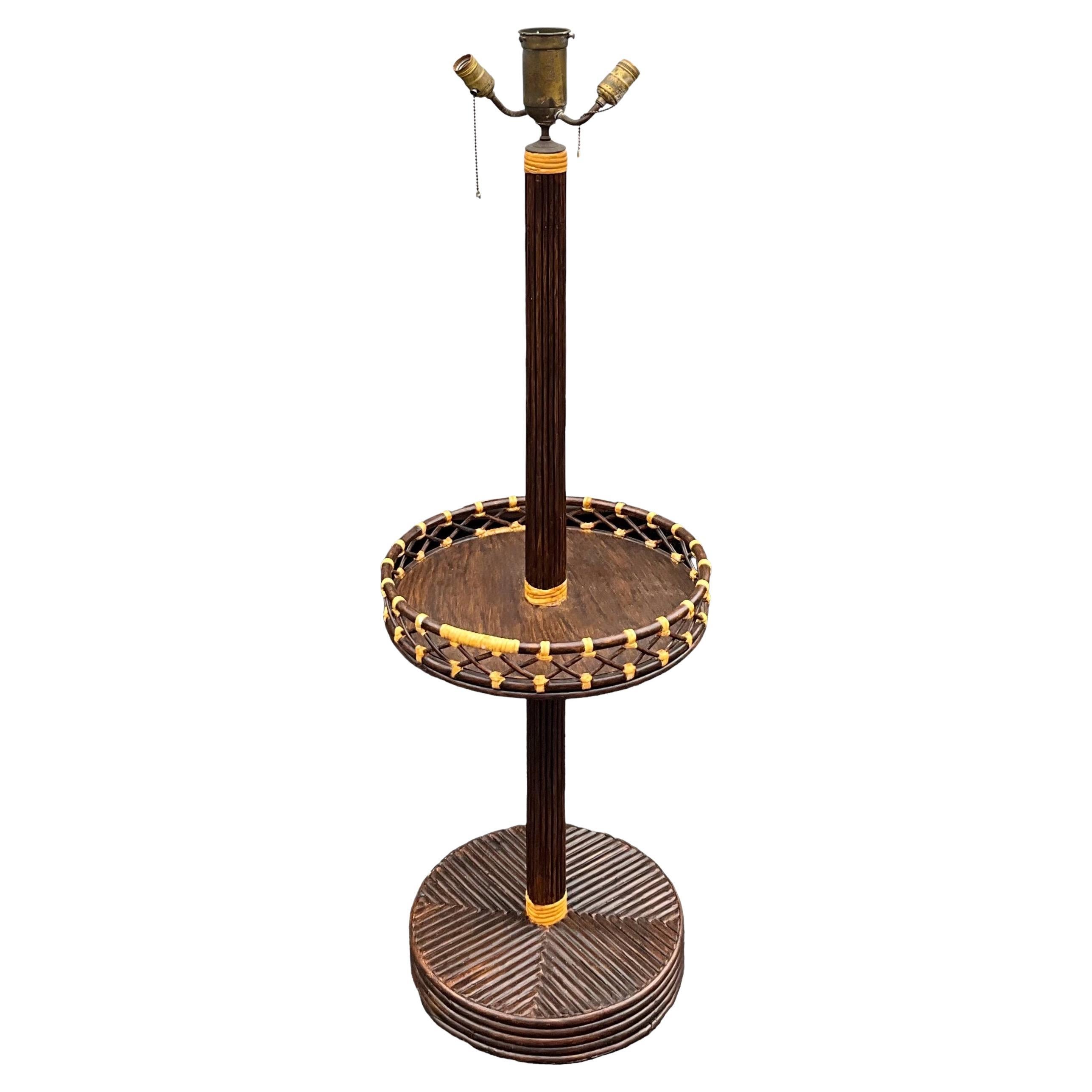 Mid-Century Organic Modern Pencil Bamboo Floor Lamp / Tray Table - 2 Available