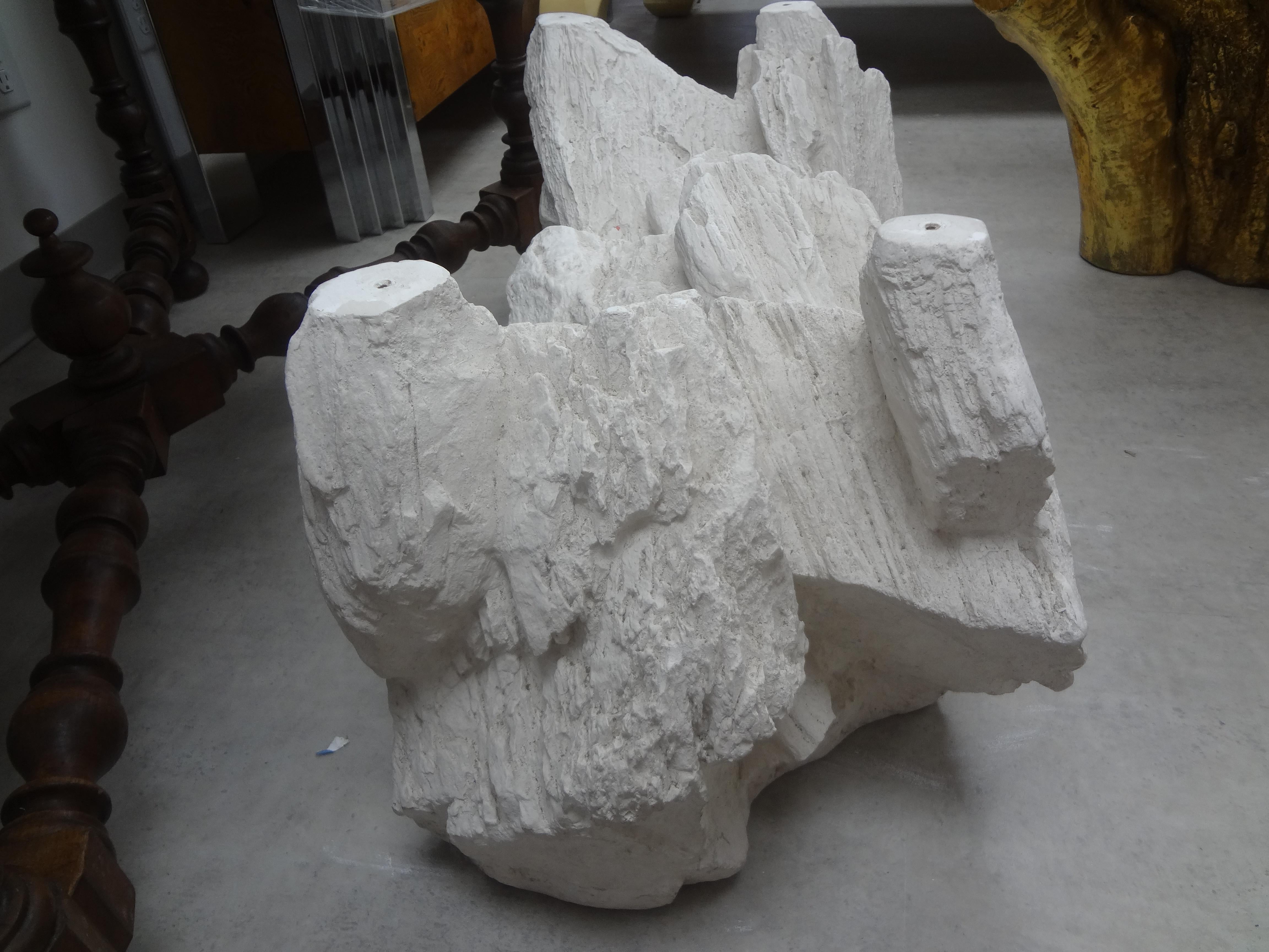 American Midcentury Organic Modern Plaster Faux Rock Table Base Attributed to Sirmos For Sale