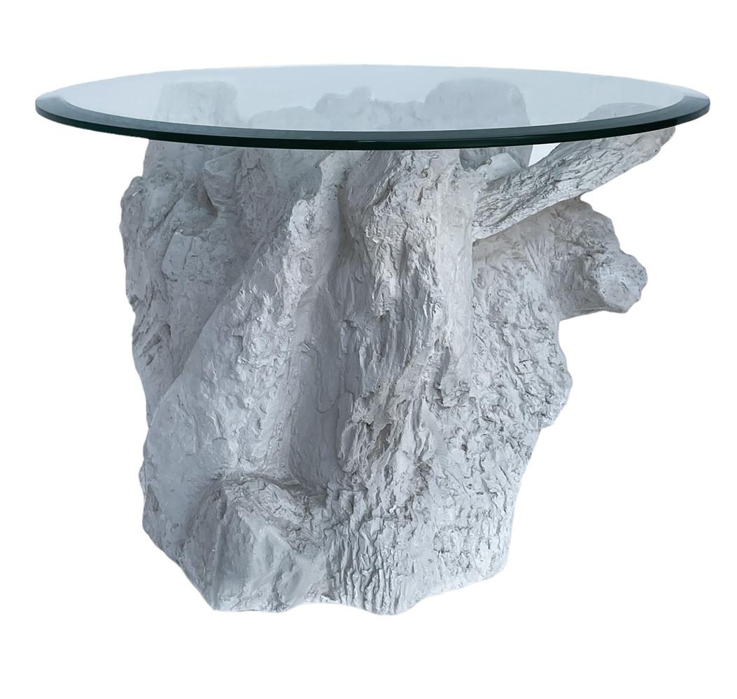 Mid-Century Modern Mid-Century Organic Modern Plaster Rock and Glass Round Side Table by Sirmos