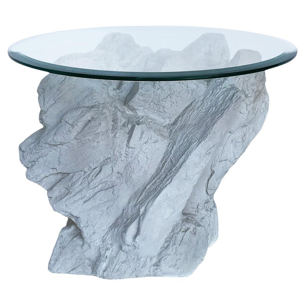 Mid-Century Organic Modern Plaster Rock and Glass Round Side Table by Sirmos