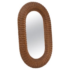 Mid-Century Organic Modern Rattan Mirror Glass 1960s