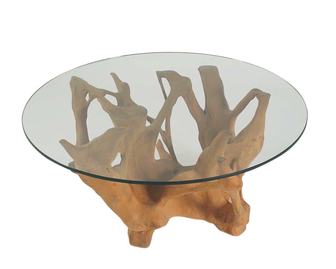 Mid Century Organic Modern Round or Circular Cocktail Table in Teak & Glass In Good Condition For Sale In Philadelphia, PA