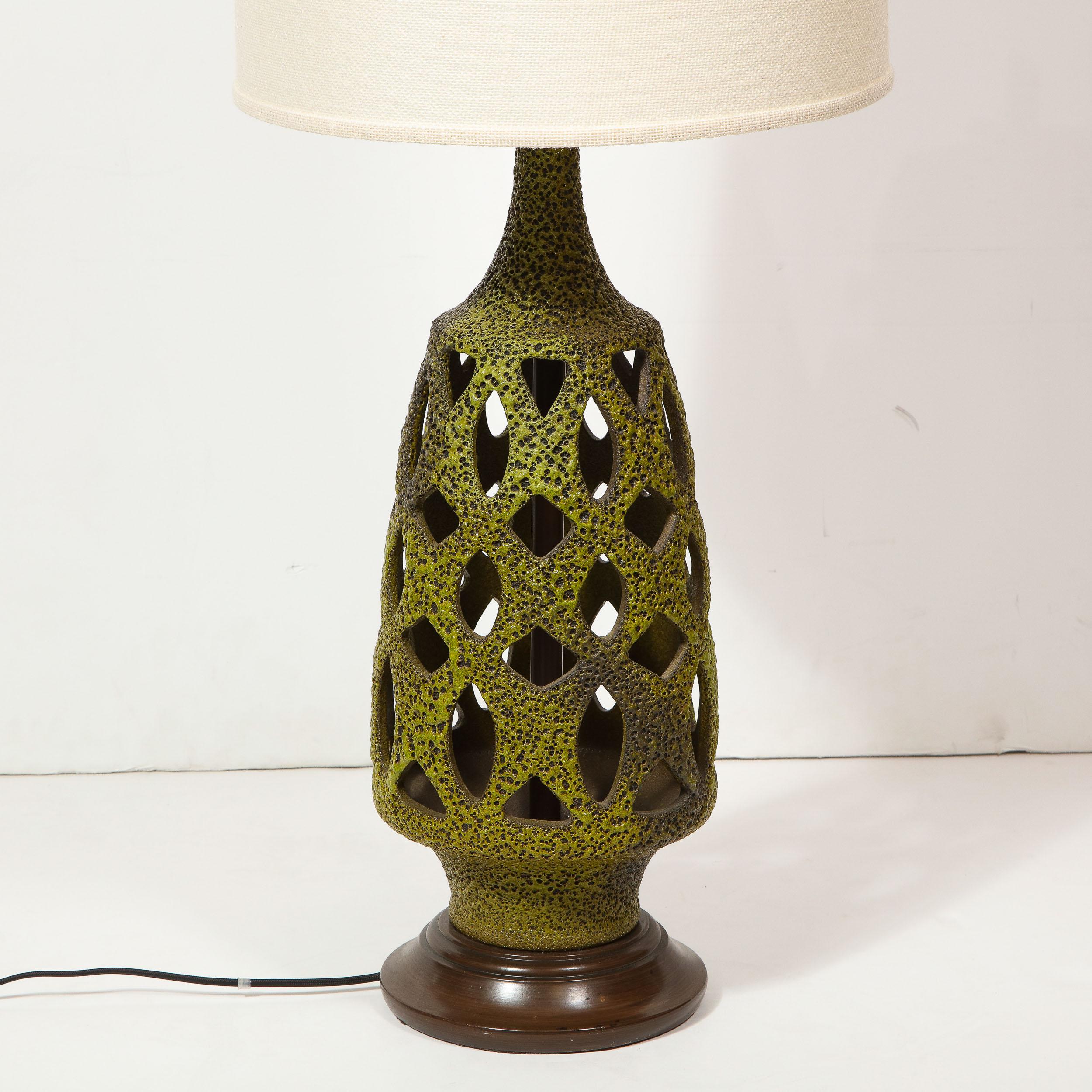 Ceramic Midcentury Organic Modern Sculptural Latticework Table Lamp