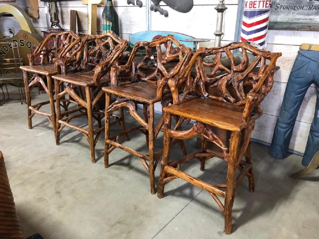 Mid-Century Organic Modern Wood Bar Stools, Set of 4 In Good Condition In Chicago, IL