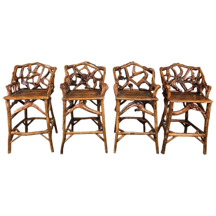 Mid-Century Organic Modern Wood Bar Stools, Set of 4