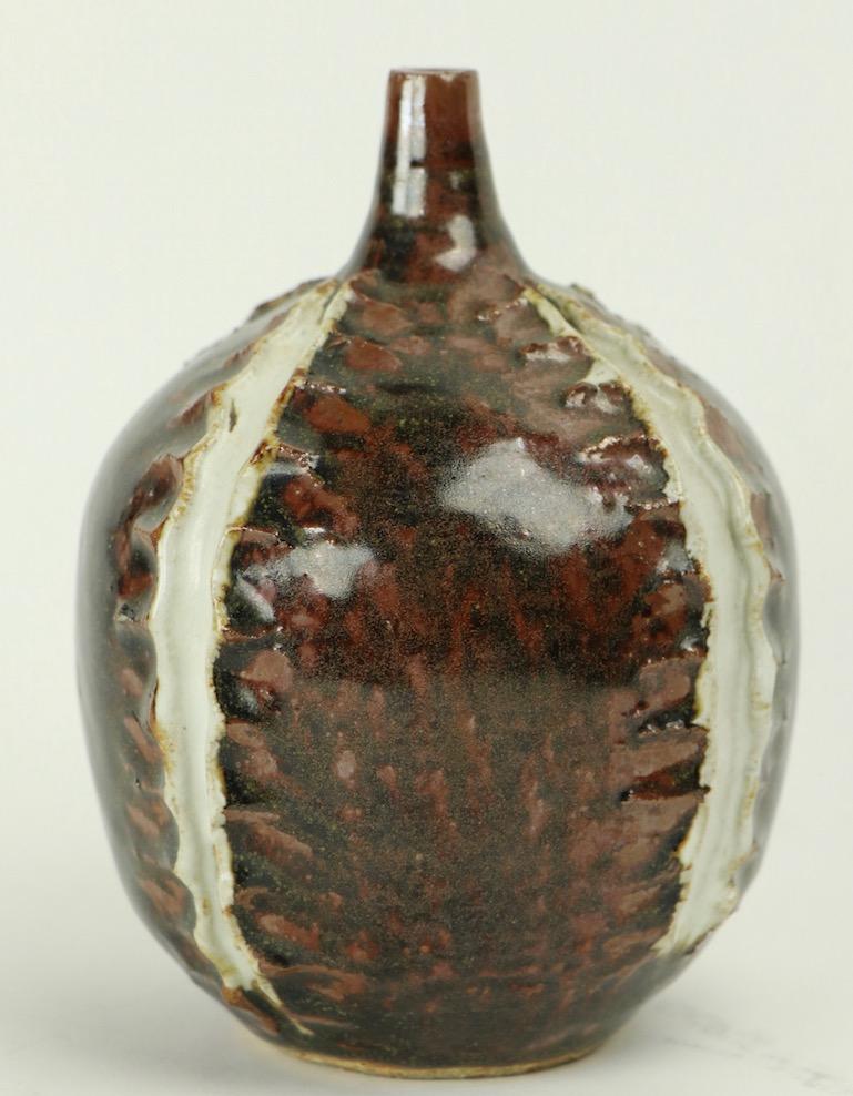 Mid Century Organic Modernist Studio Art Pottery Vase For Sale 2