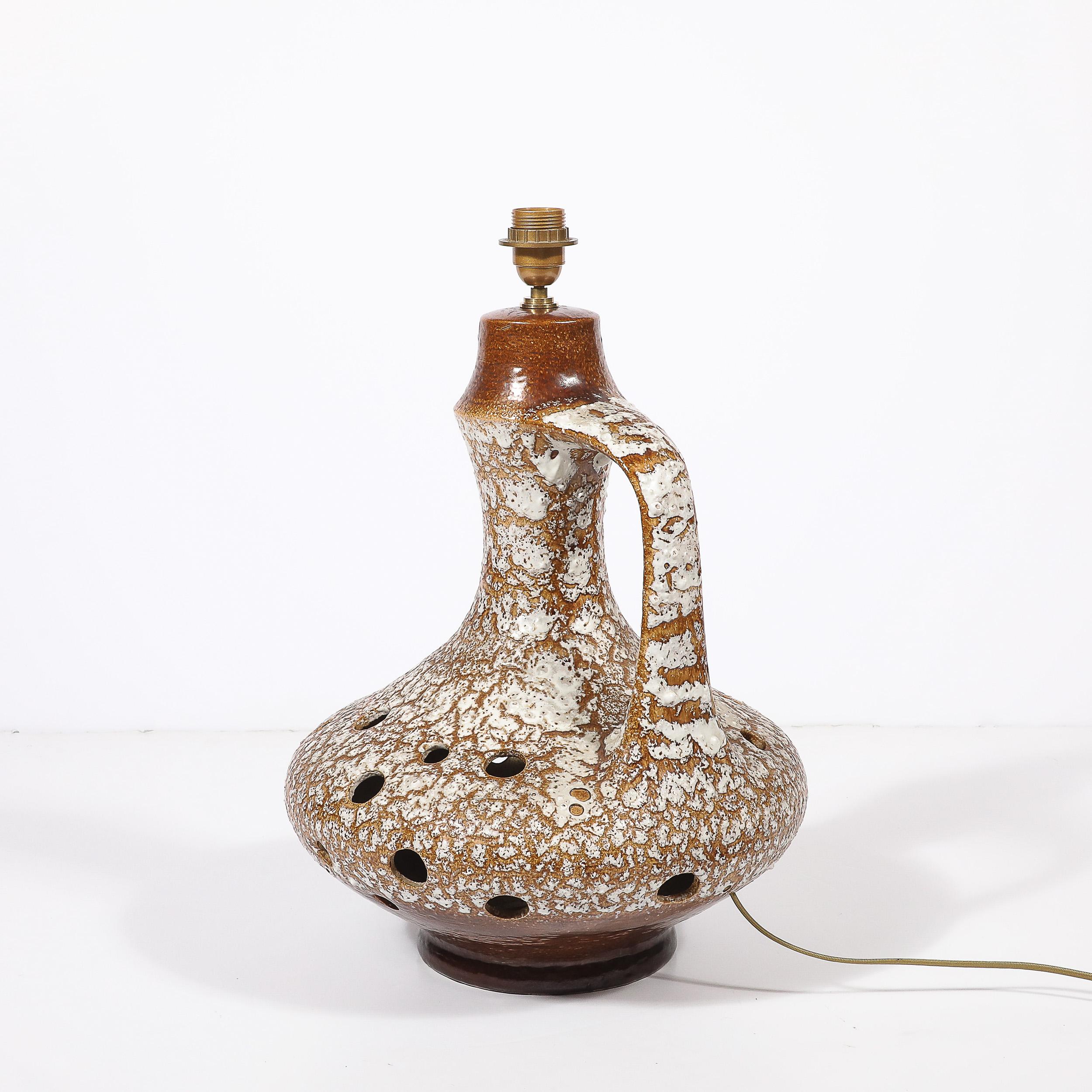 Mid-Century Organic Pitcher Form Ceramic Table Lamp with Illuminated Cutouts For Sale 4