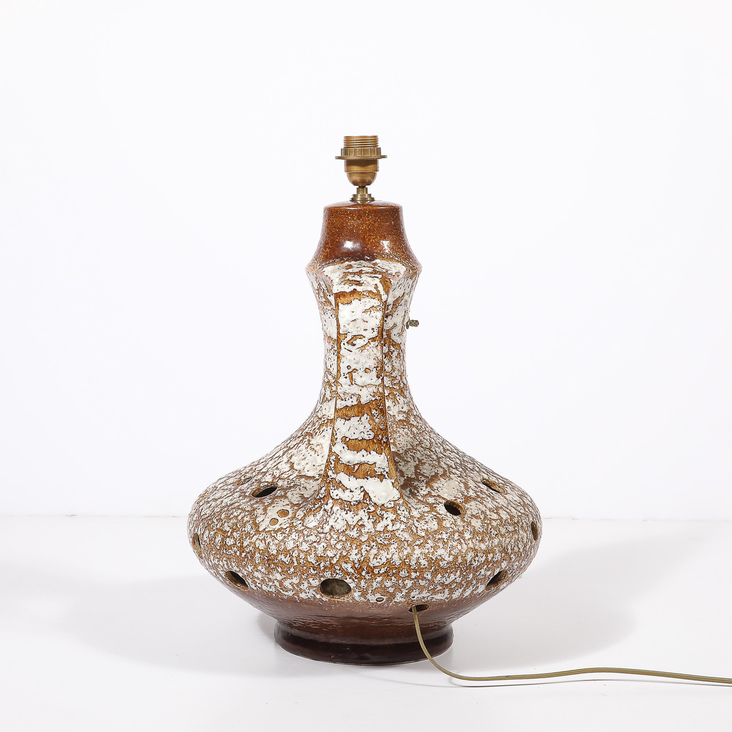 Mid-Century Organic Pitcher Form Ceramic Table Lamp with Illuminated Cutouts For Sale 5