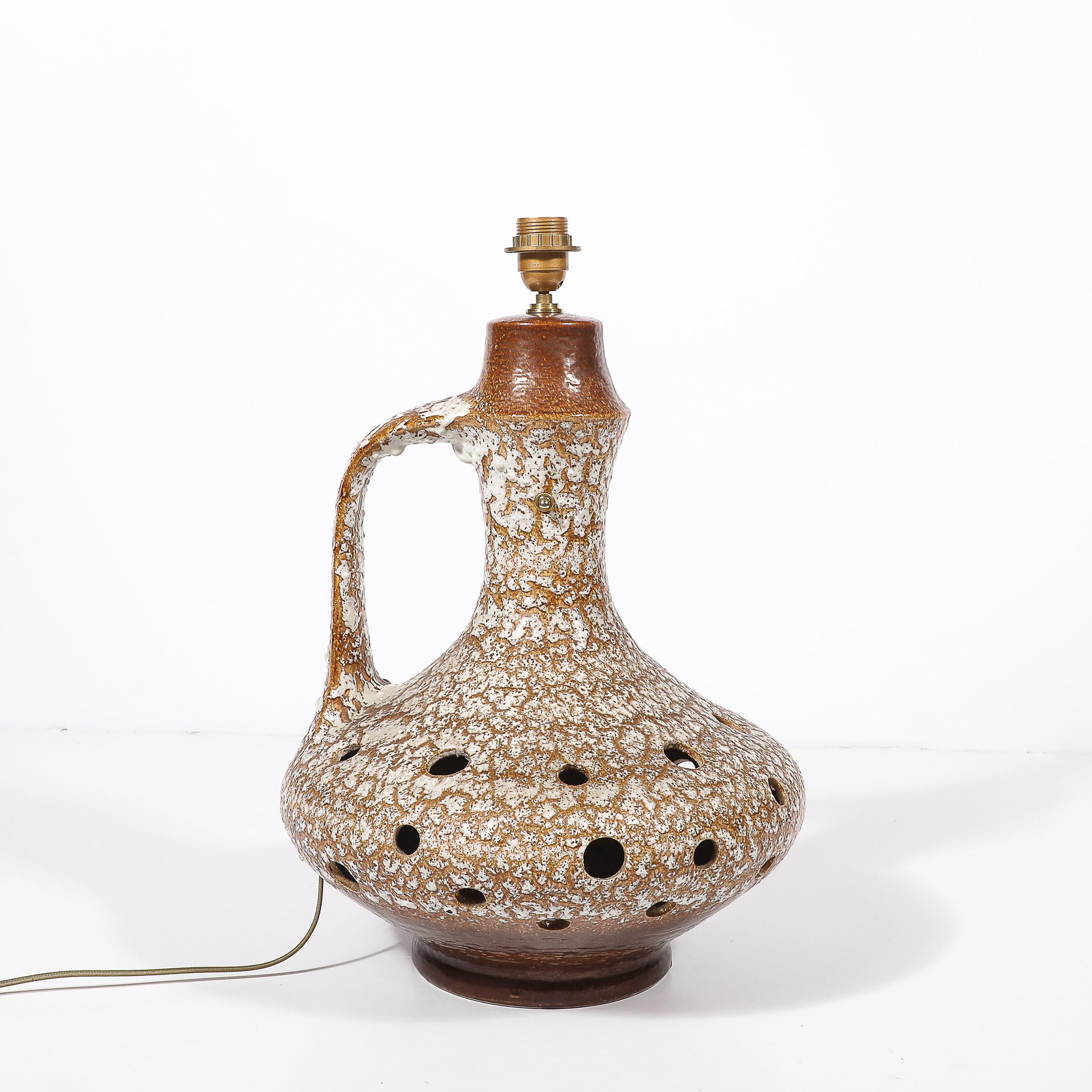 Mid-Century Organic Pitcher Form Ceramic Table Lamp with Illuminated Cutouts For Sale 6