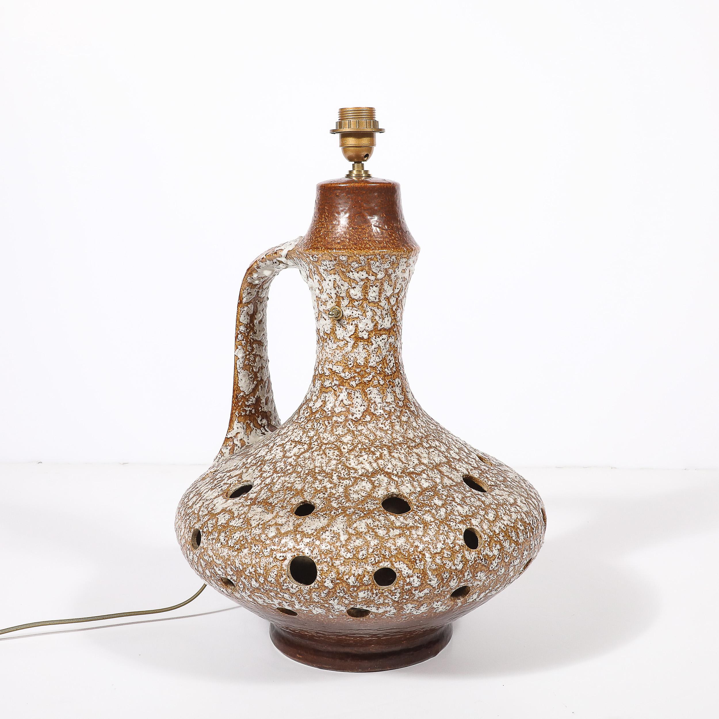 Mid-Century Organic Pitcher Form Ceramic Table Lamp with Illuminated Cutouts For Sale 9