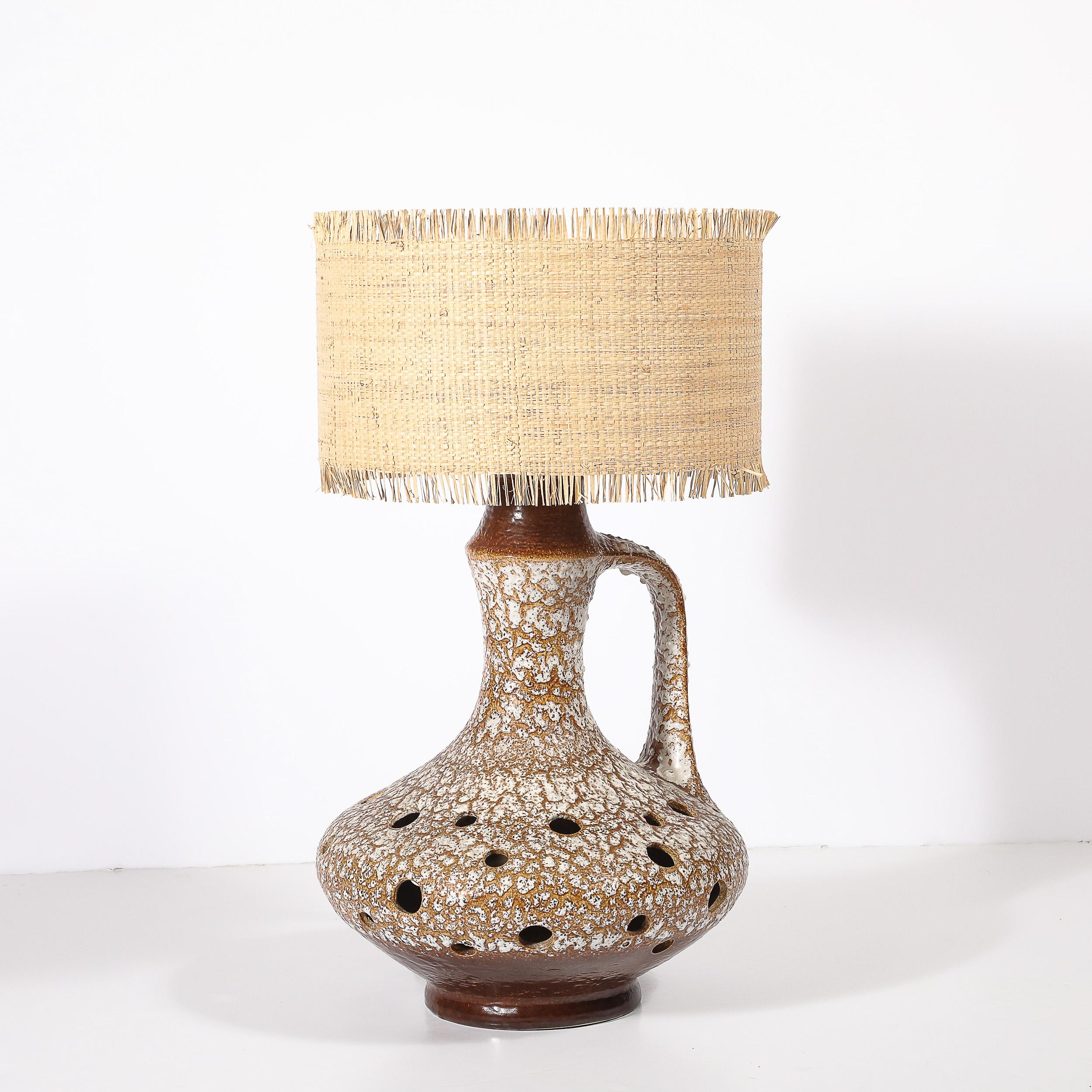 Mid-Century Modern Mid-Century Organic Pitcher Form Ceramic Table Lamp with Illuminated Cutouts For Sale