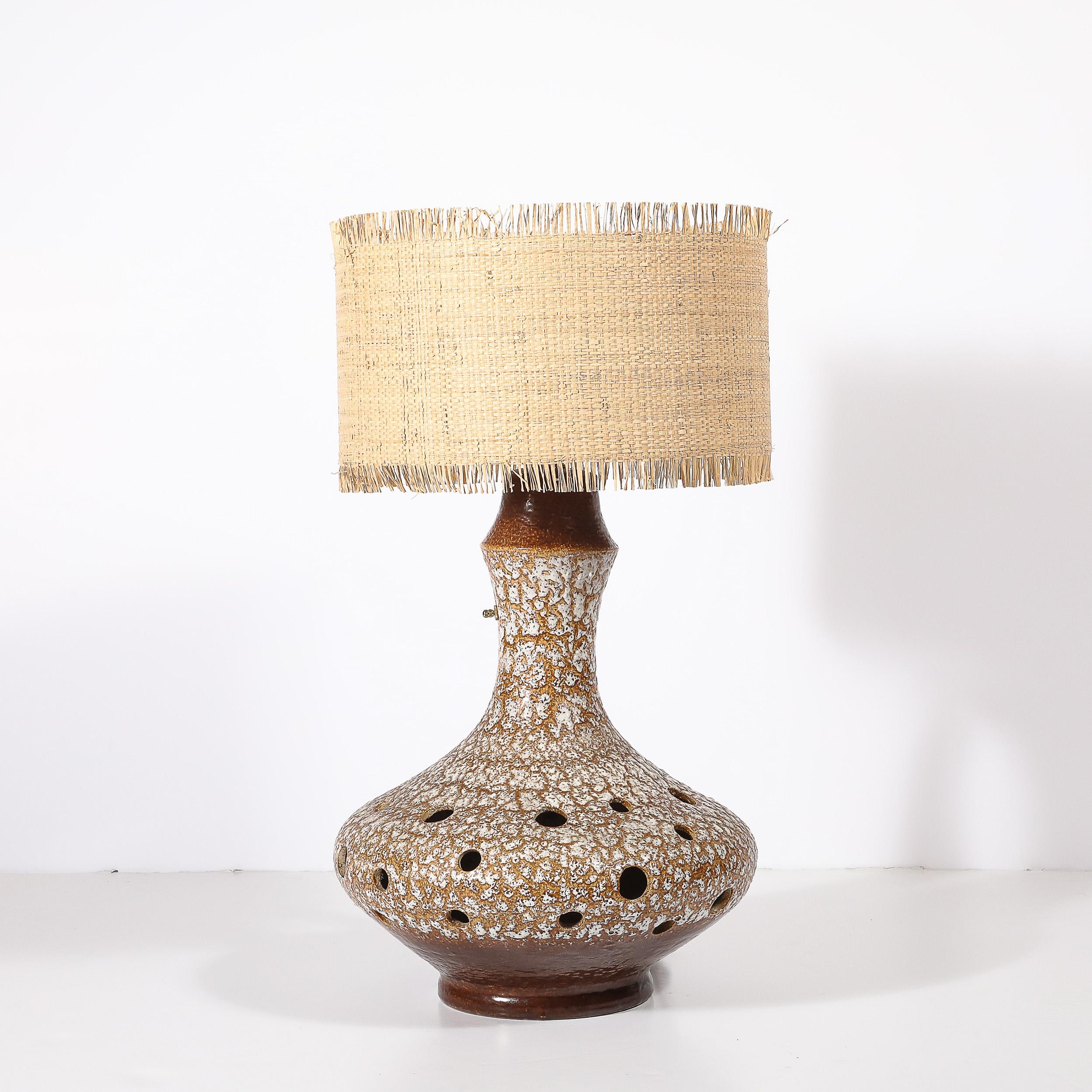 French Mid-Century Organic Pitcher Form Ceramic Table Lamp with Illuminated Cutouts For Sale