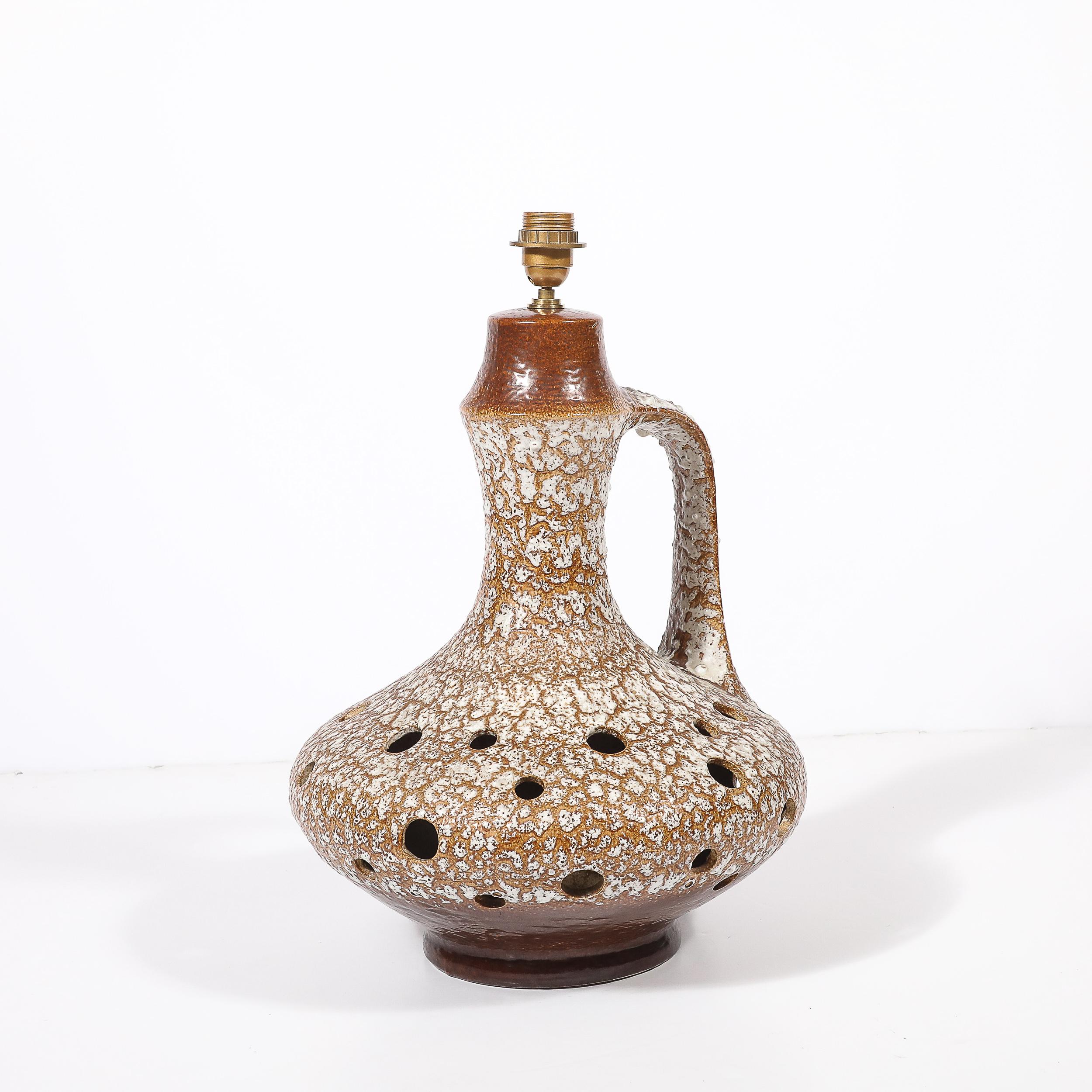 Mid-Century Organic Pitcher Form Ceramic Table Lamp with Illuminated Cutouts For Sale 2