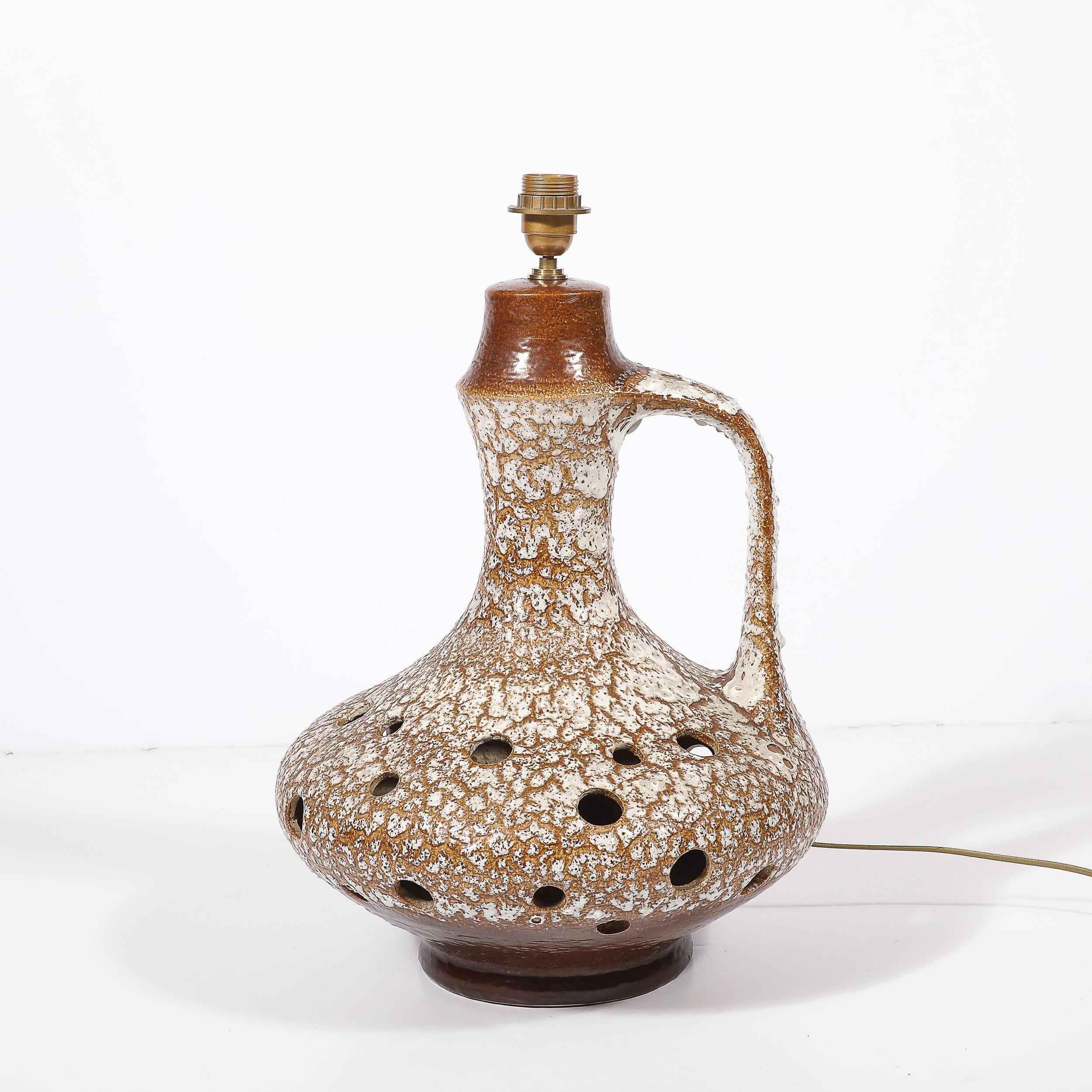 Mid-Century Organic Pitcher Form Ceramic Table Lamp with Illuminated Cutouts For Sale 3