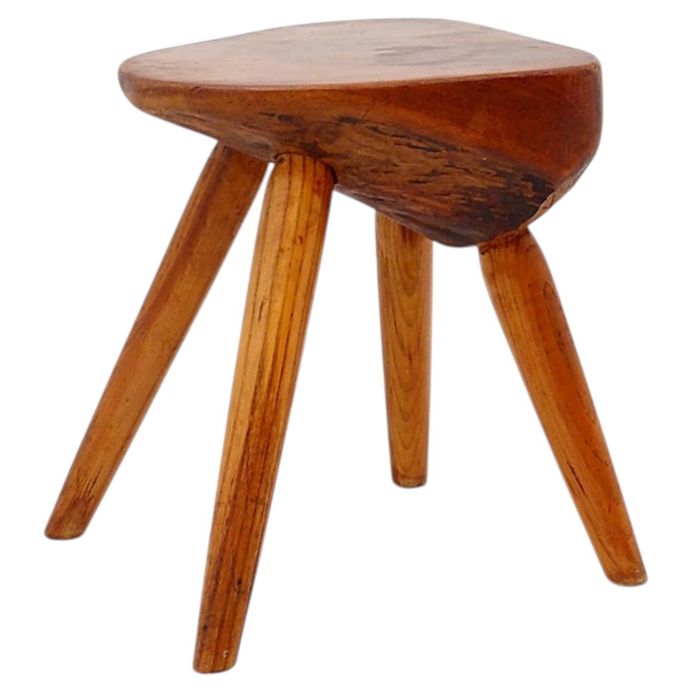 Mid-Century Organic sculpted vintage stool – Solid wood 1960s