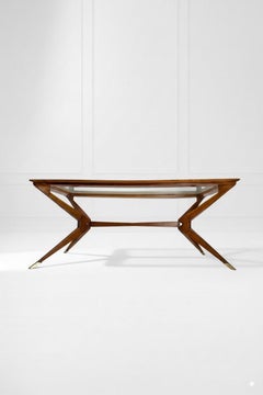 Mid-Century Organic Table in wood and brass, Carlo Mollino Style, Italy