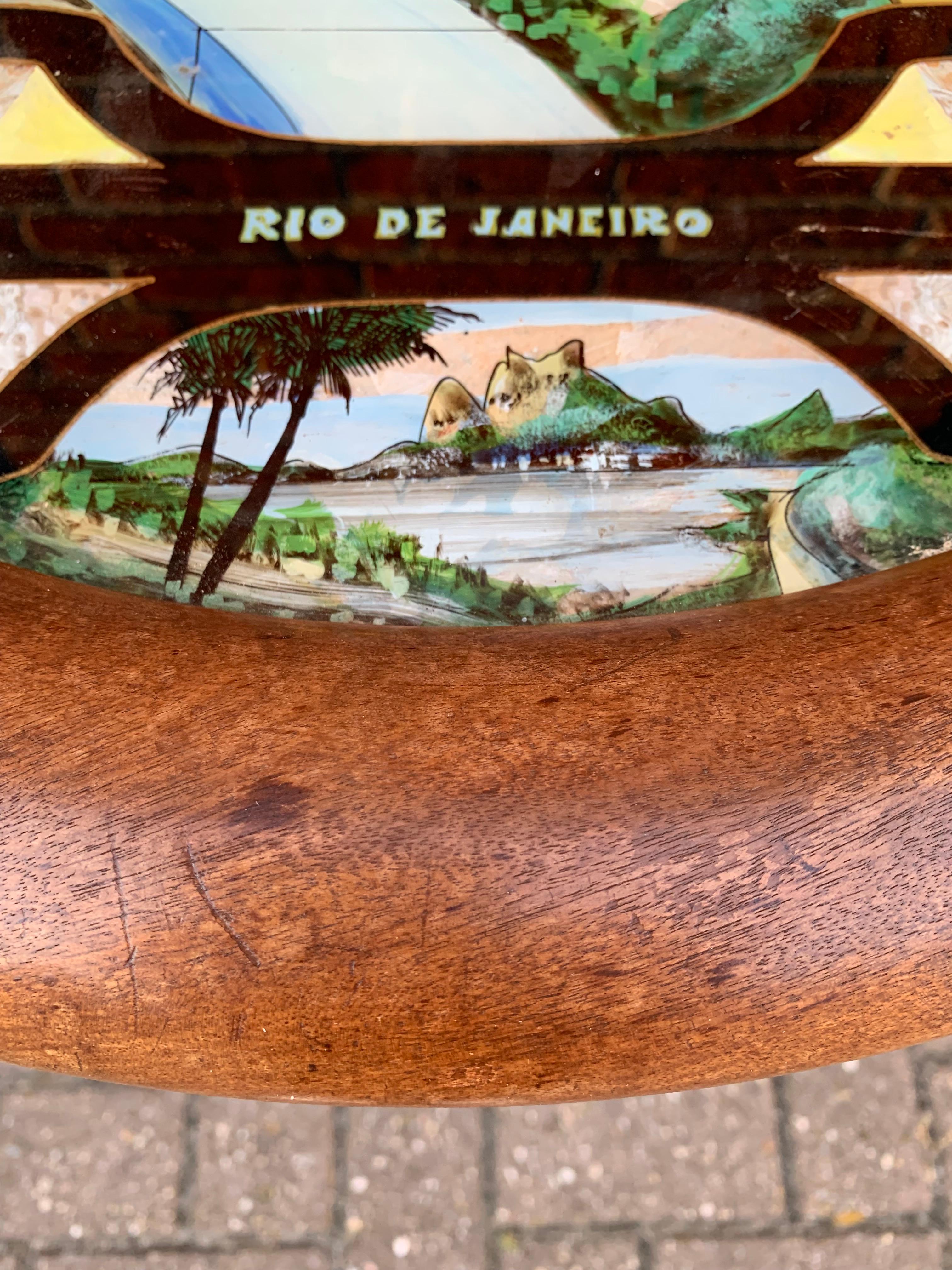 Midcentury Organic Wooden Table w Tree Knots Pattern & Rio de Janeiro Landmark 1
