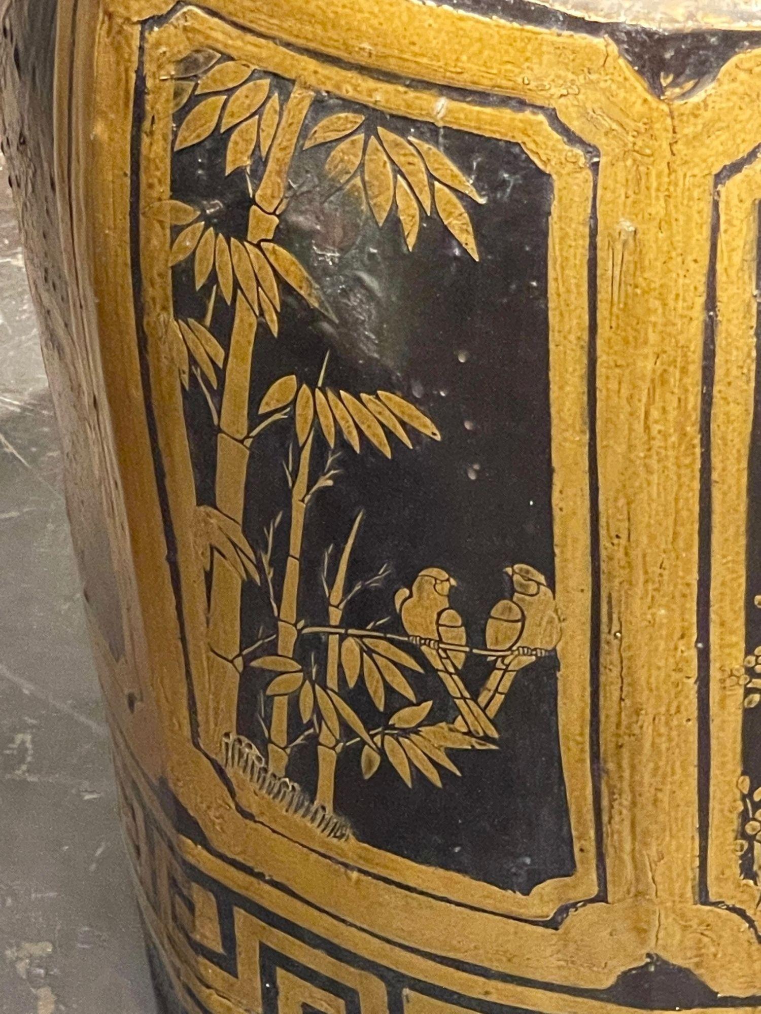 Pottery Mid-Century Oriental Glazed Planter with Greek Key Motif
