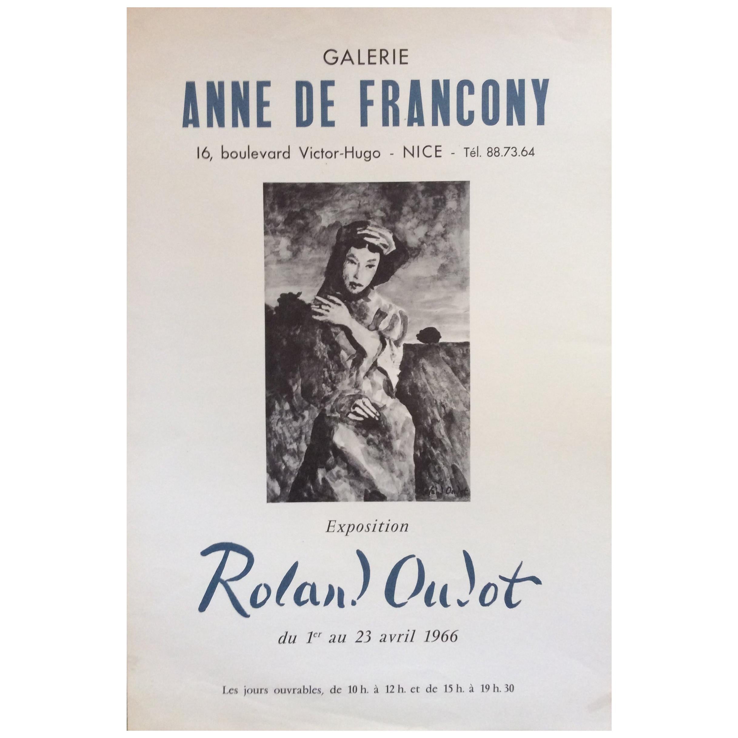 Midcentury Original "Anne De Francony Galerie" Portrait Poster by Roland Oublot For Sale