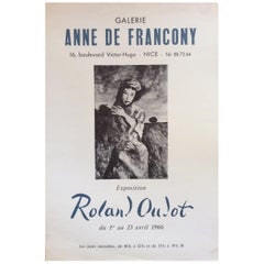 Vintage Midcentury Original "Anne De Francony Galerie" Portrait Poster by Roland Oublot