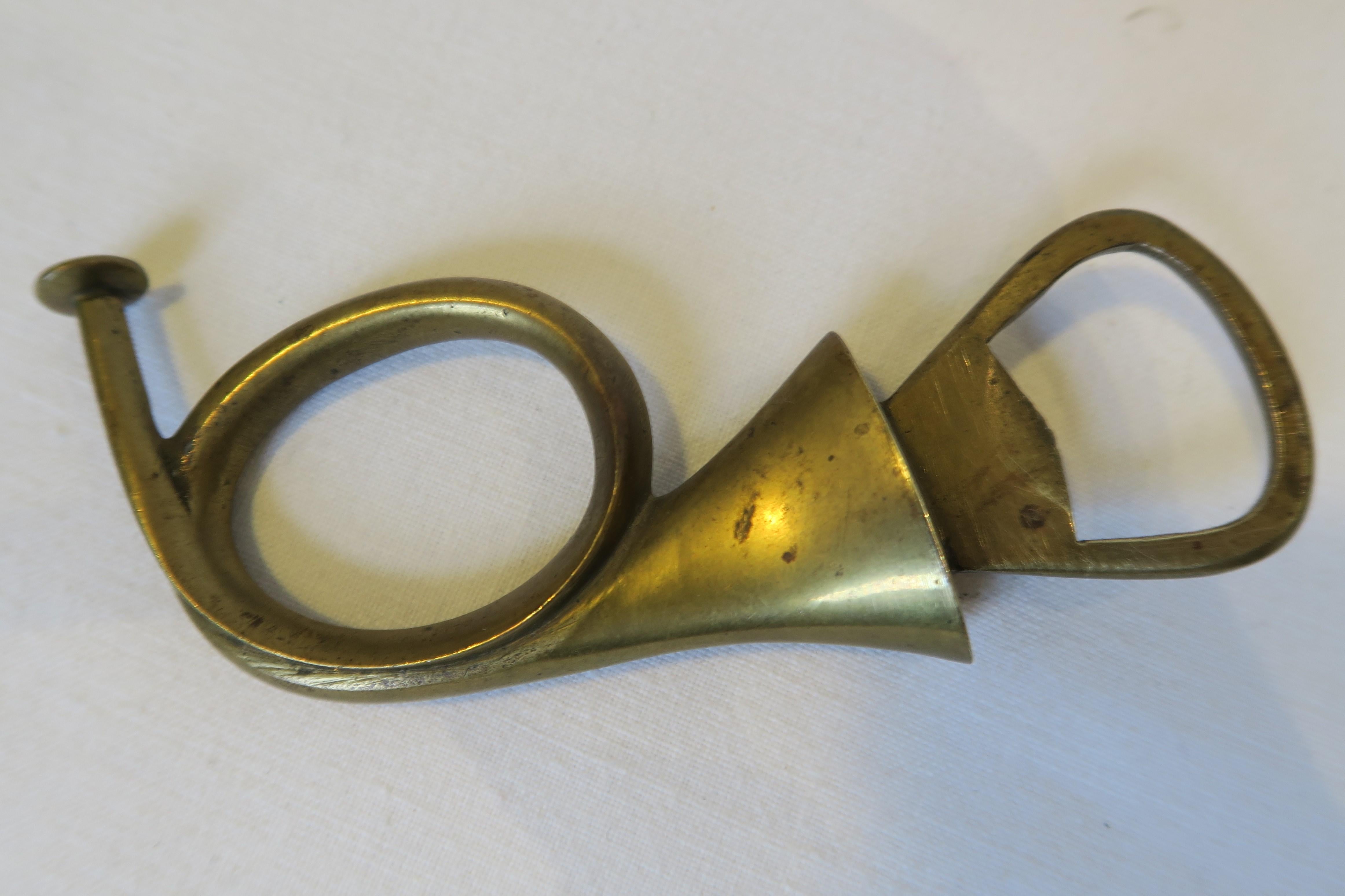 Hand-Crafted Midcentury Original Auböck Bottle Opener in Shape of a Post Horn For Sale