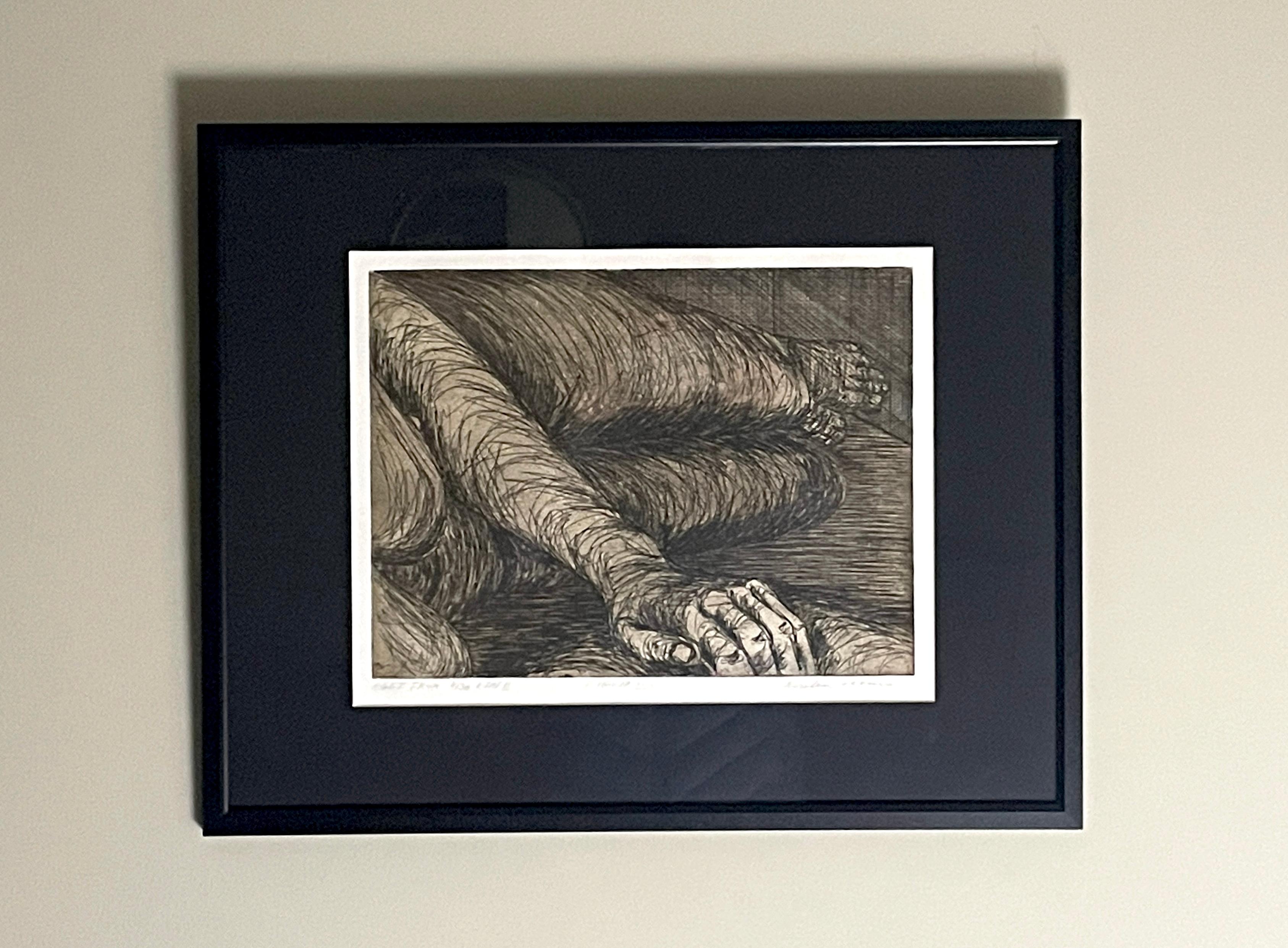 Other Mid-Century Original Charcoal Pencil Drawing Framed Signed For Sale
