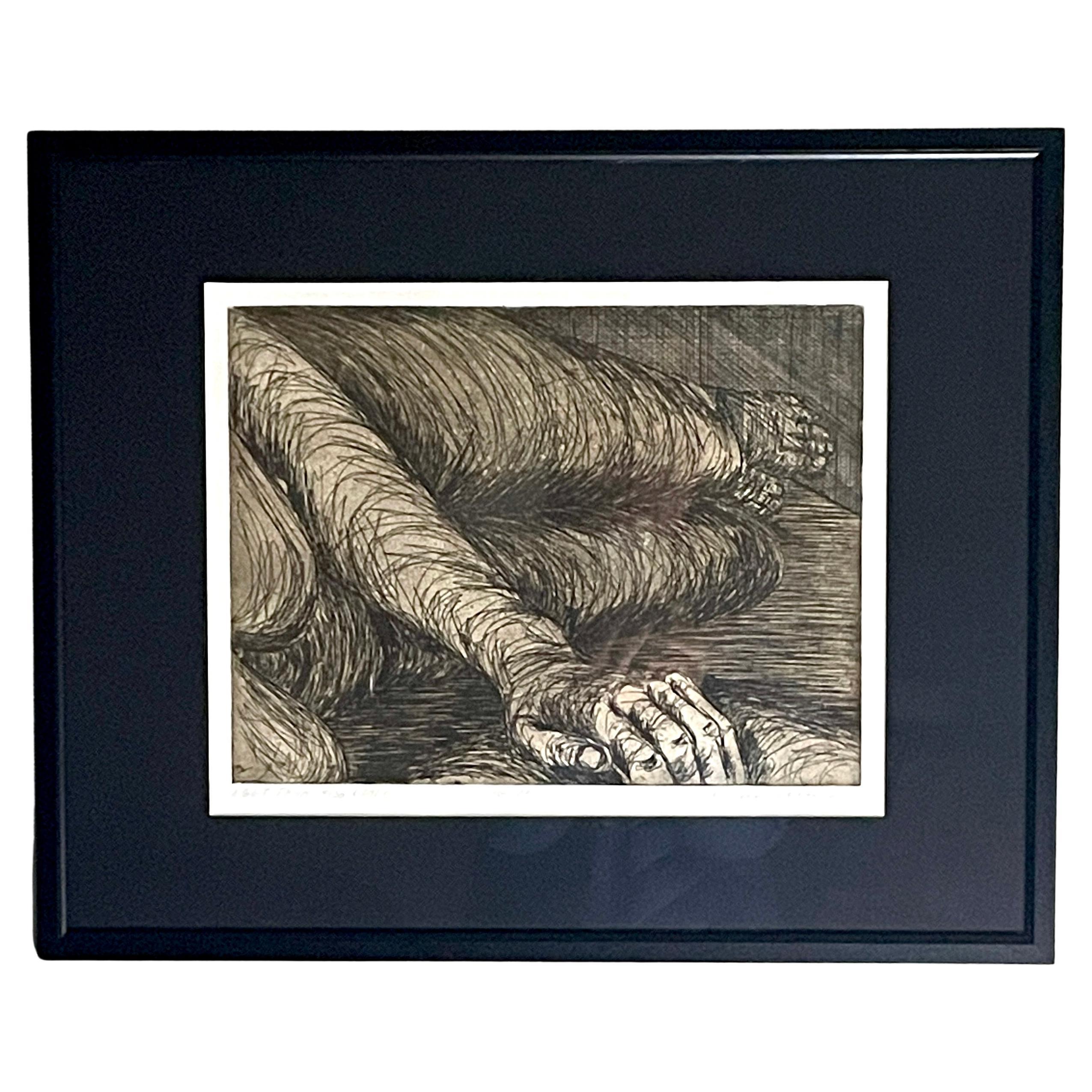 Mid-Century Original Charcoal Pencil Drawing Framed Signed For Sale