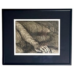Mid-Century Original Charcoal Pencil Drawing Framed Signed