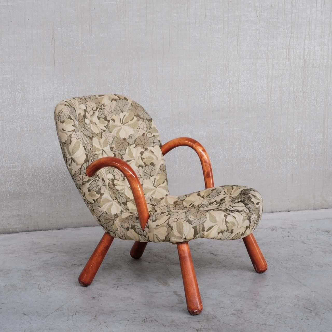 Mid-Century Modern Mid-Century Original Danish Clam Chair Attr. to Arnold Madsen For Sale