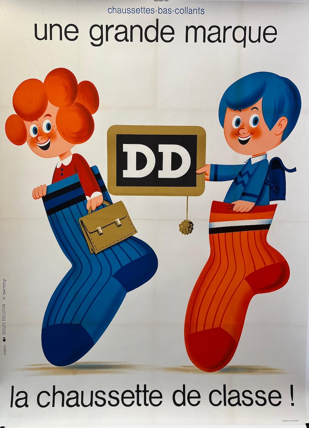 Mid-Century Modern Mid-Century Original French Advertising Poster, 'DD' Socks by Francis Martocq   For Sale