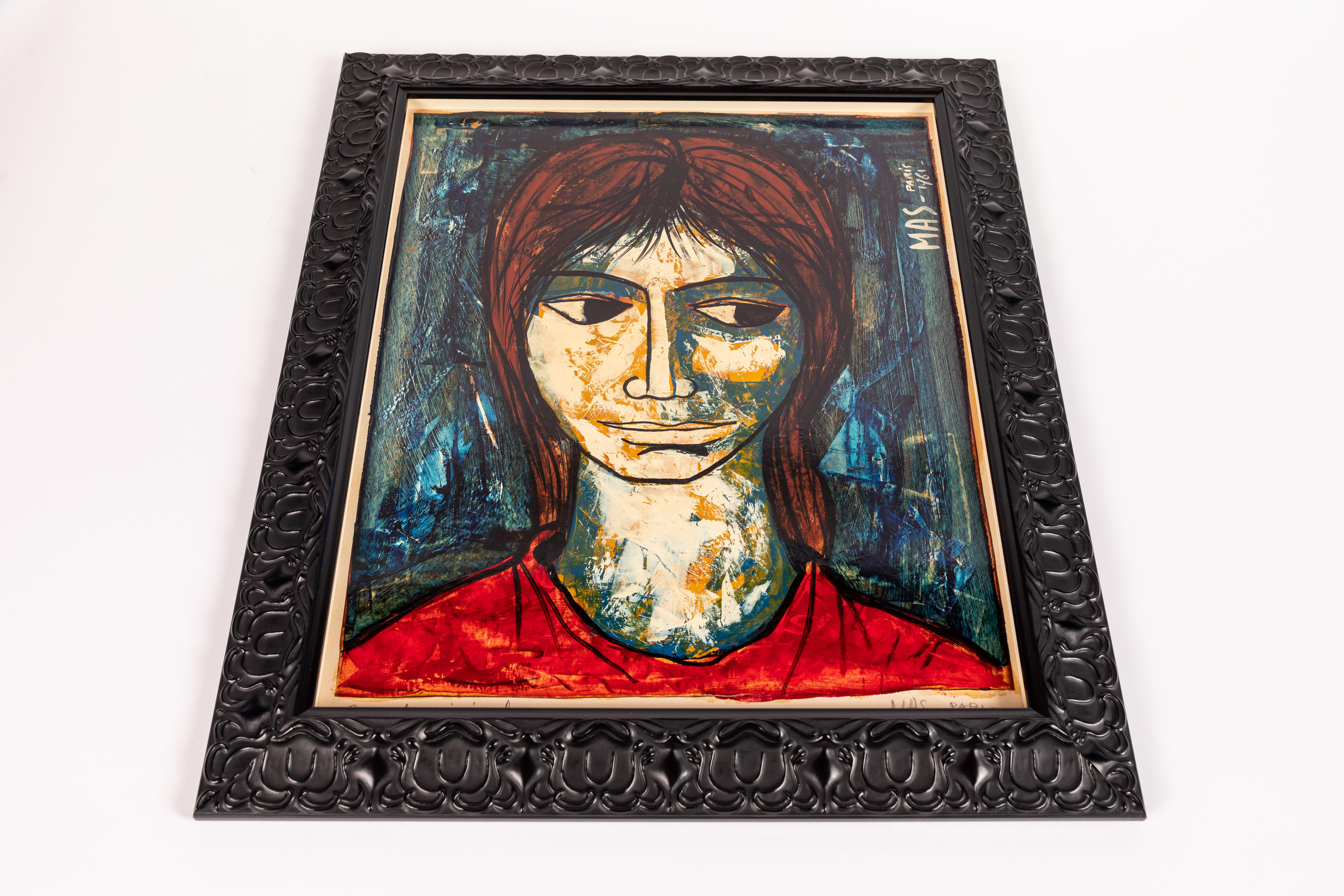 Original Varnished Gouache on paper painting by French Artist Pierre Mas dated Paris, 1961 (born 1933). 

Newly framed with a decorative matte black frame and finished with museum glass.