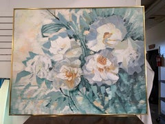 Midcentury Original Lee Reynolds Signed Large Oil Painting White Flowers