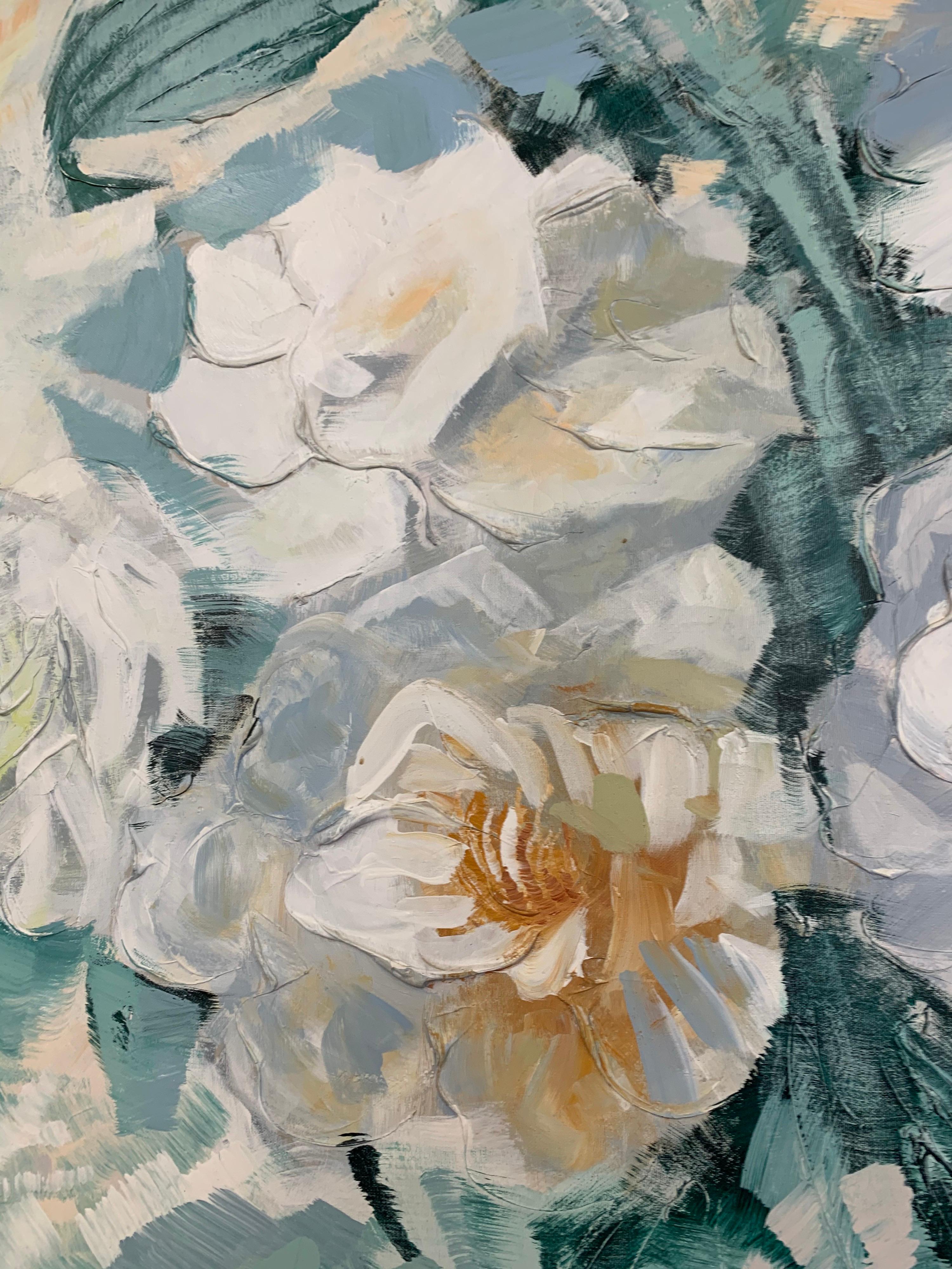 American Midcentury Original Lee Reynolds Signed Large Oil Painting White Flowers
