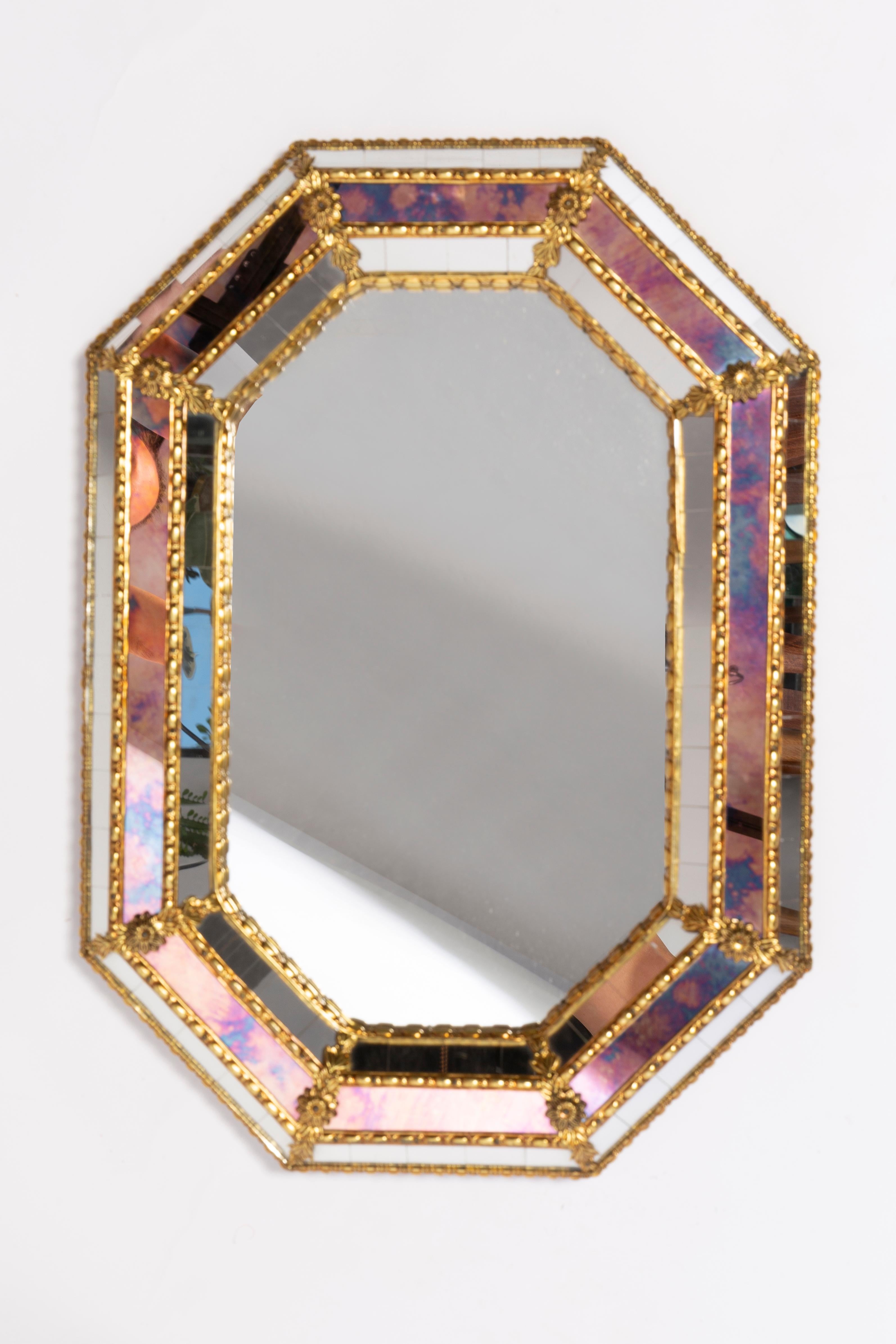 Original-Spiegel aus der Mitte des Jahrhunderts mit dekorativem Metallrahmen, Italien, 1980er Jahre (Italienisch) im Angebot
