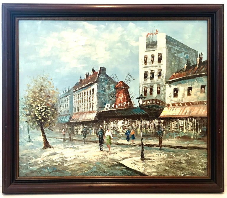 Mid Century Original Oil On Canvas Painting Paris Street Scene By