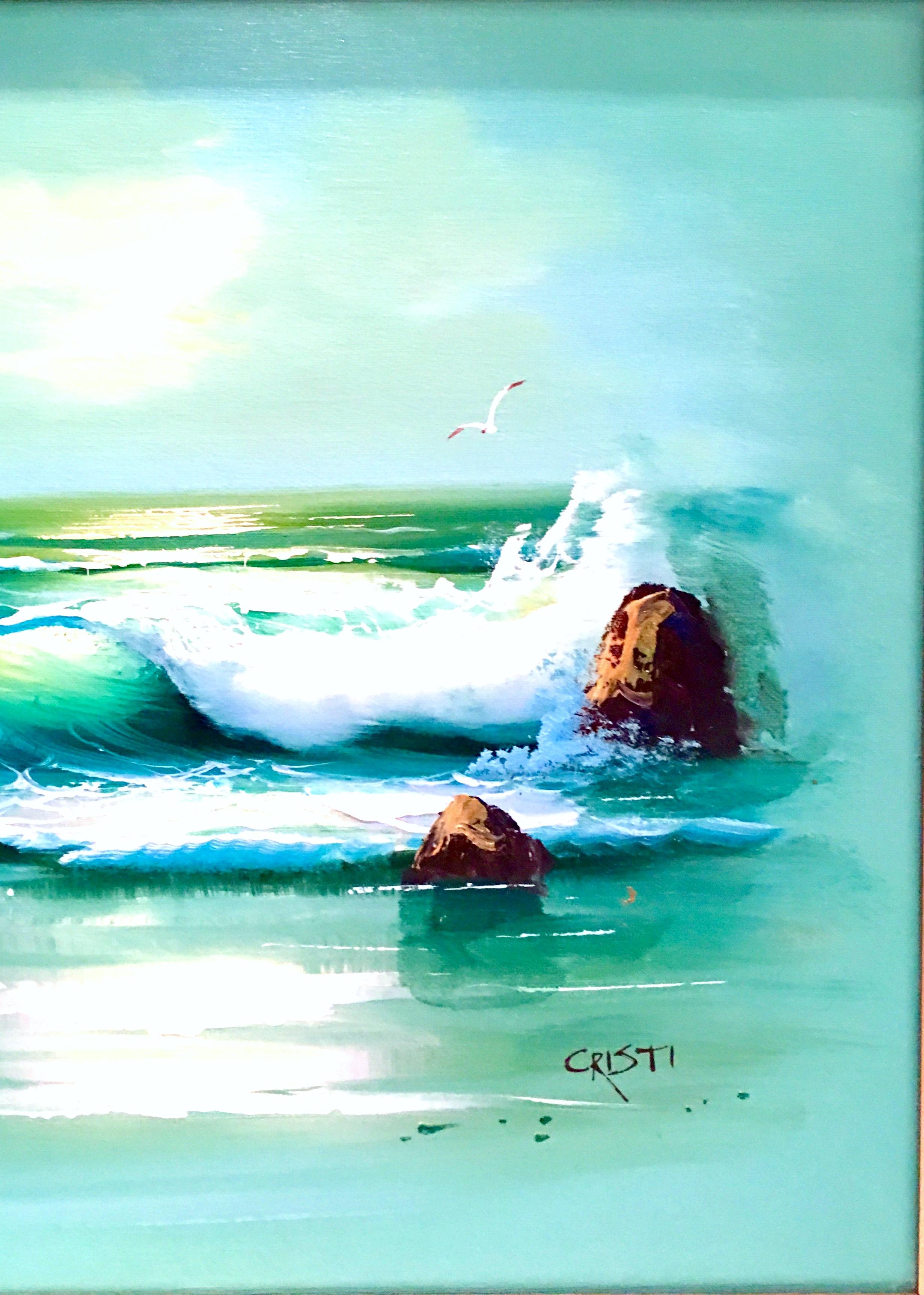 Italian 20th-Century Original Oil On Canvas Painting Ocean Scene  By, Cristi For Sale