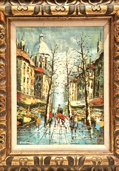 Midcentury Original Oil on Canvas Painting "Paris Market" by A. Delman