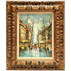 Midcentury Original Oil on Canvas Painting "Paris Market" by A. Delman
