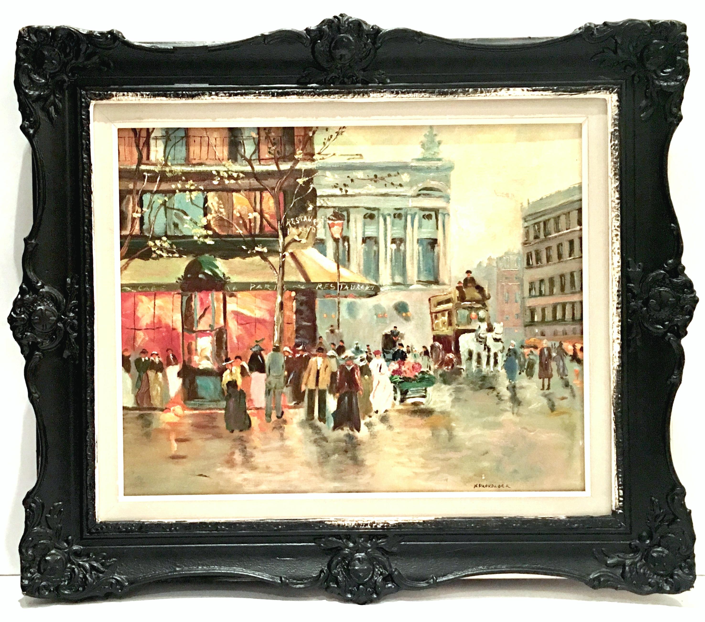 Mid-Century Impressionist Original Oil On Canvas Painting Signed Lower Right, N. Proudlock. 
This original piece of art is executed with great detail and impasto texture, using a combination of vivid and muted tones. Professionally framed in a