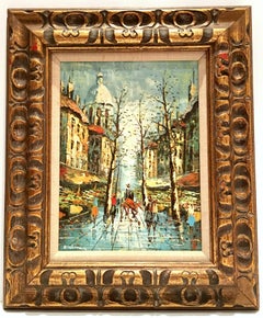 Midcentury Original Oil on Canvas Painting "Paris Market" by A. Delman