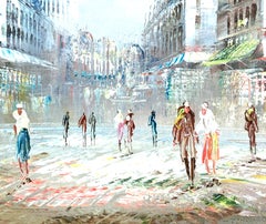 20th Century Original Oil on Canvas Paris Street Scene Painting by C. Burnett